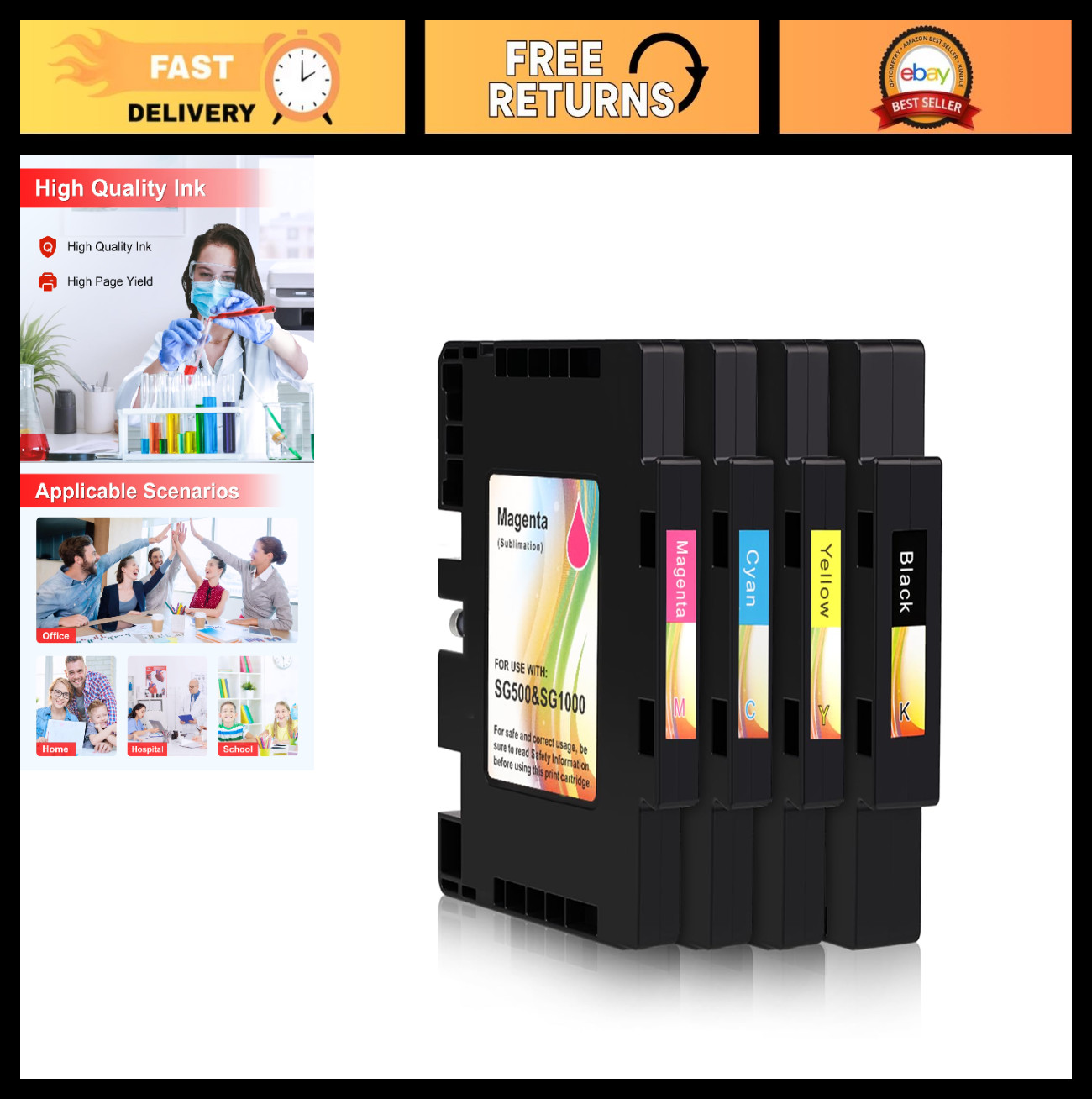High-Performance Sublimation Ink Cartridges for SG500/SG1000 Printers - 4 Pack,
