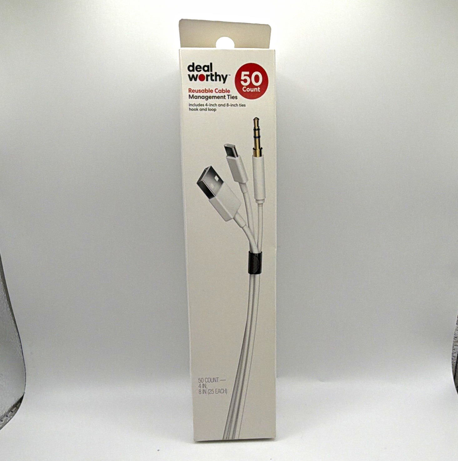 Deal Worthy Hook & Loop Cable Ties Reusable Adjustable Black/White 50 8 in