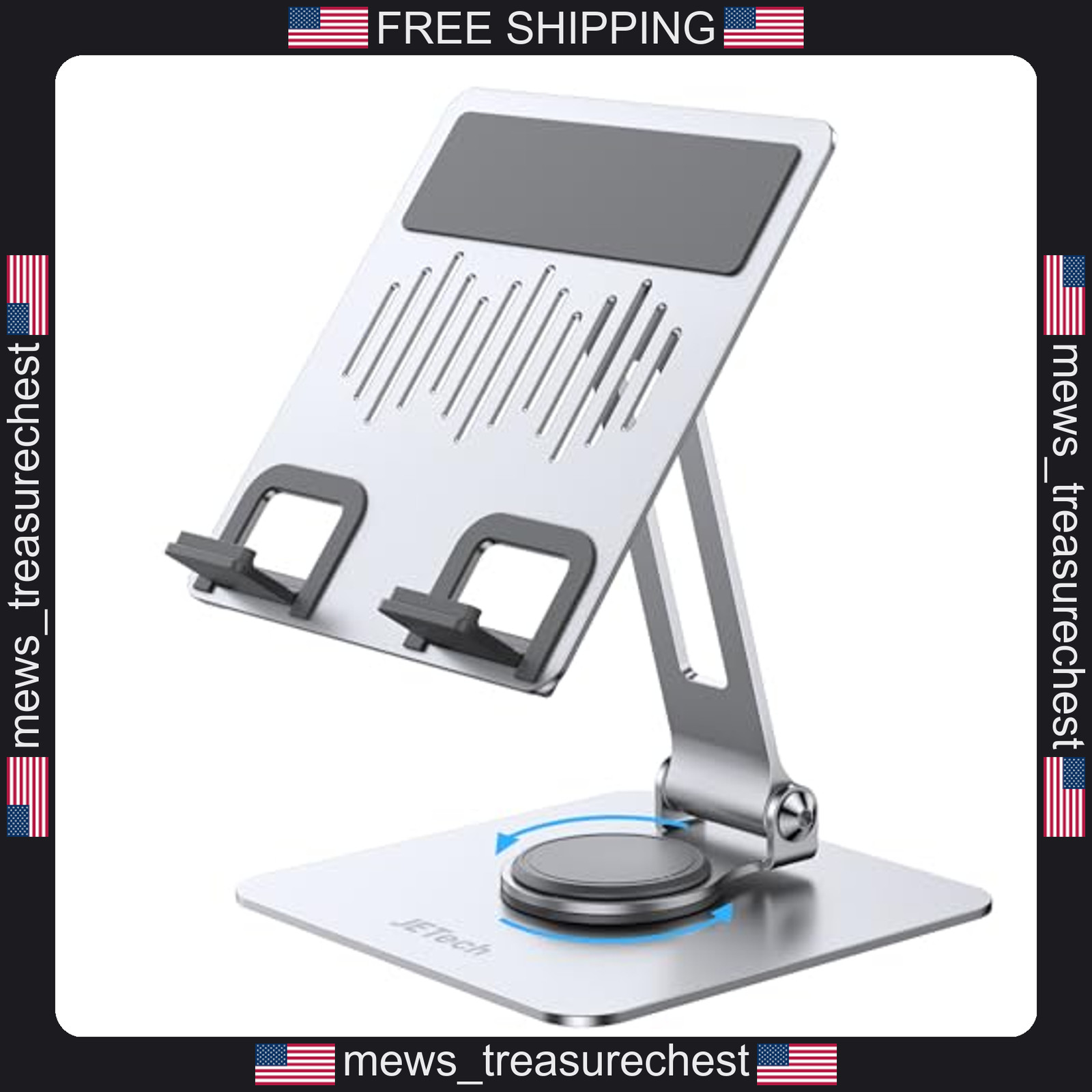 Tablet Stand Swivel Holder for 4-13 inch Devices, Silver