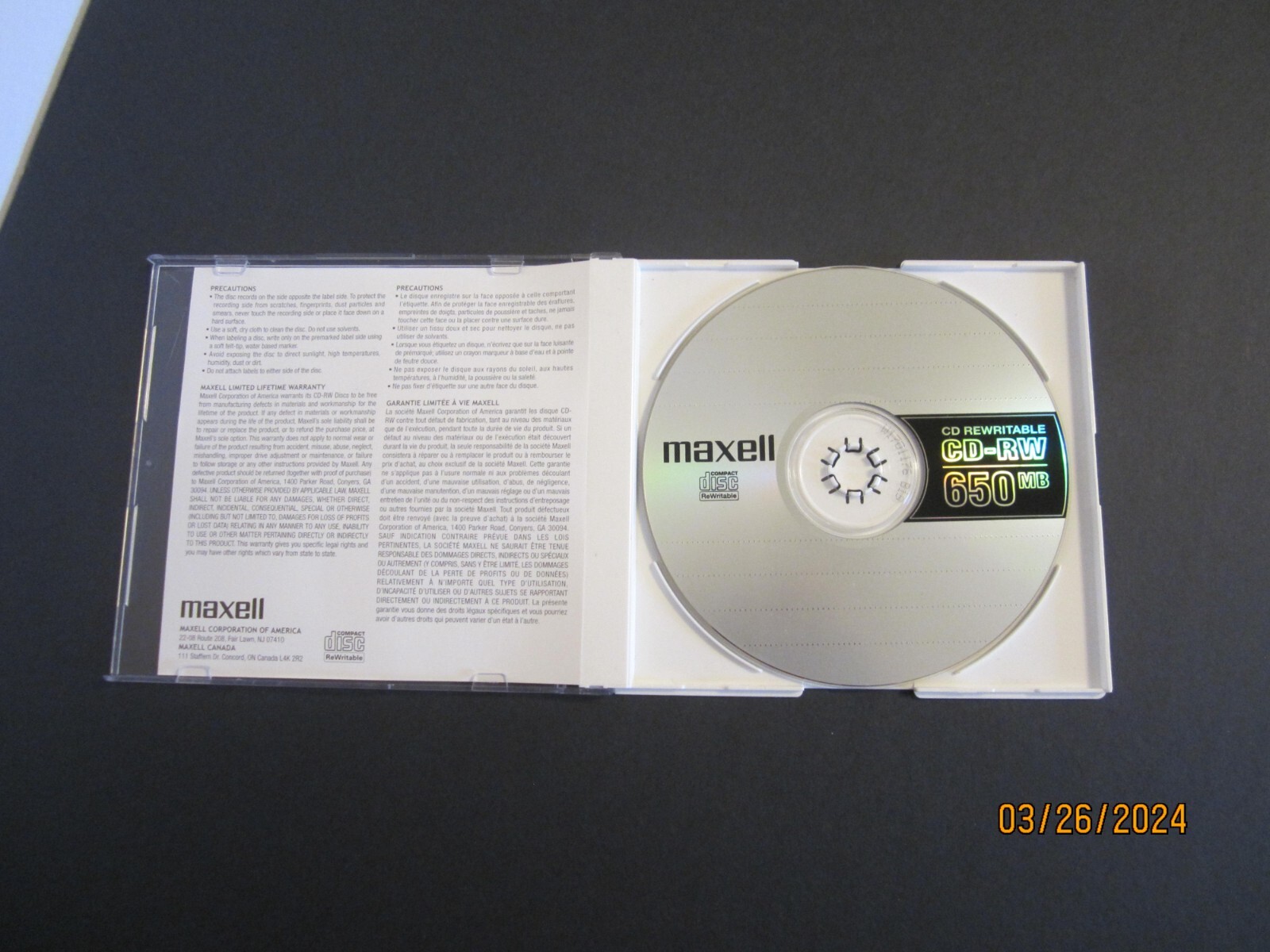 Maxell CD-RW 650 MB. Rewritable. Eight Never used.