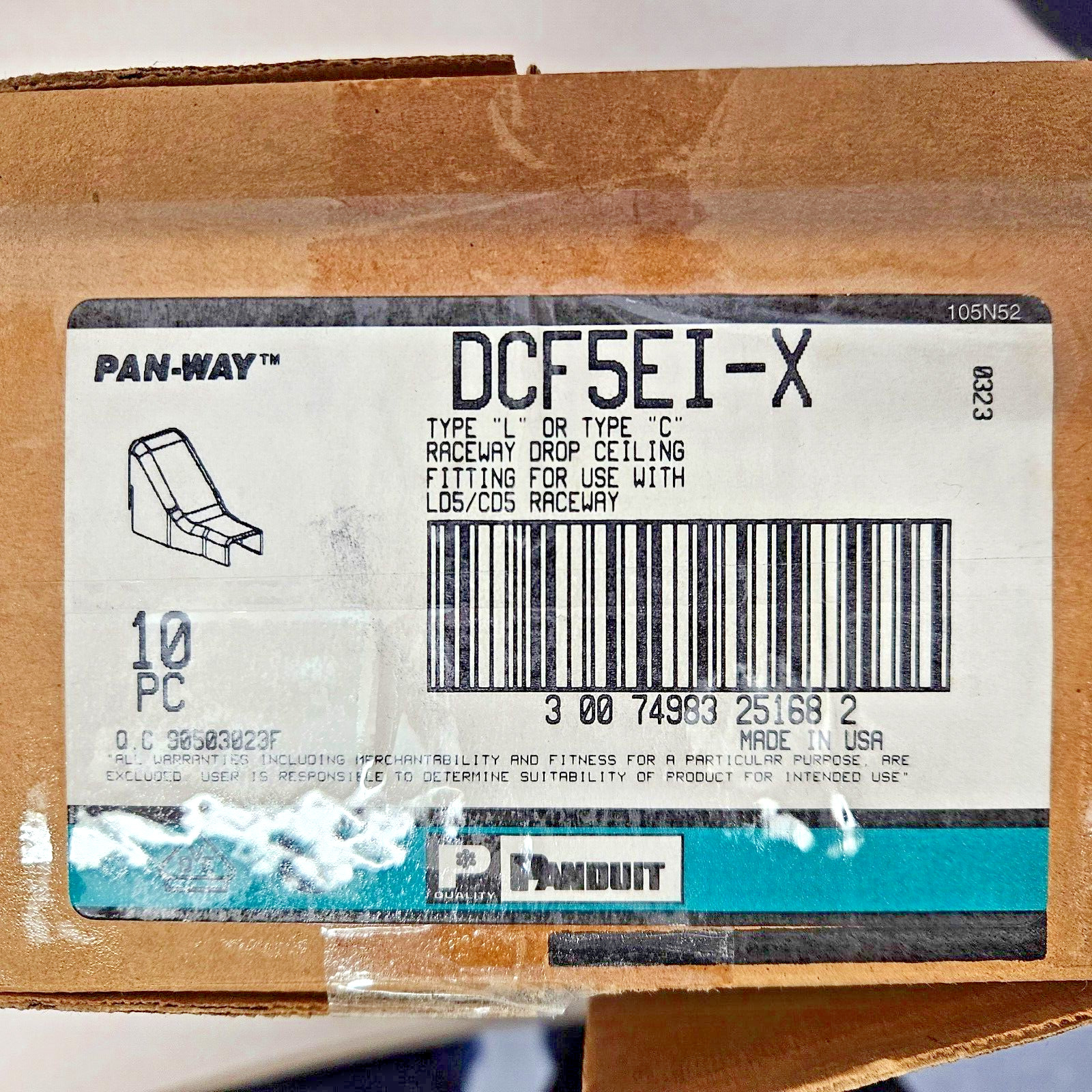 Panduit DCF5EI-X, 10 Pieces, LD5/CD5 Raceway Drop Ceiling Fitting, New