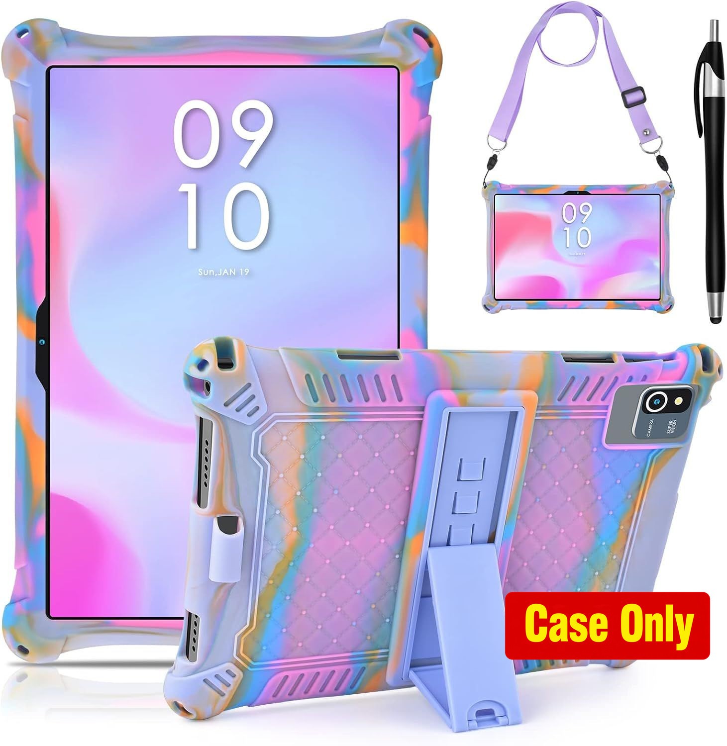 Case for 10.1 inch Tablet, Silicone Protective Cover with Stylus Pen & Strap