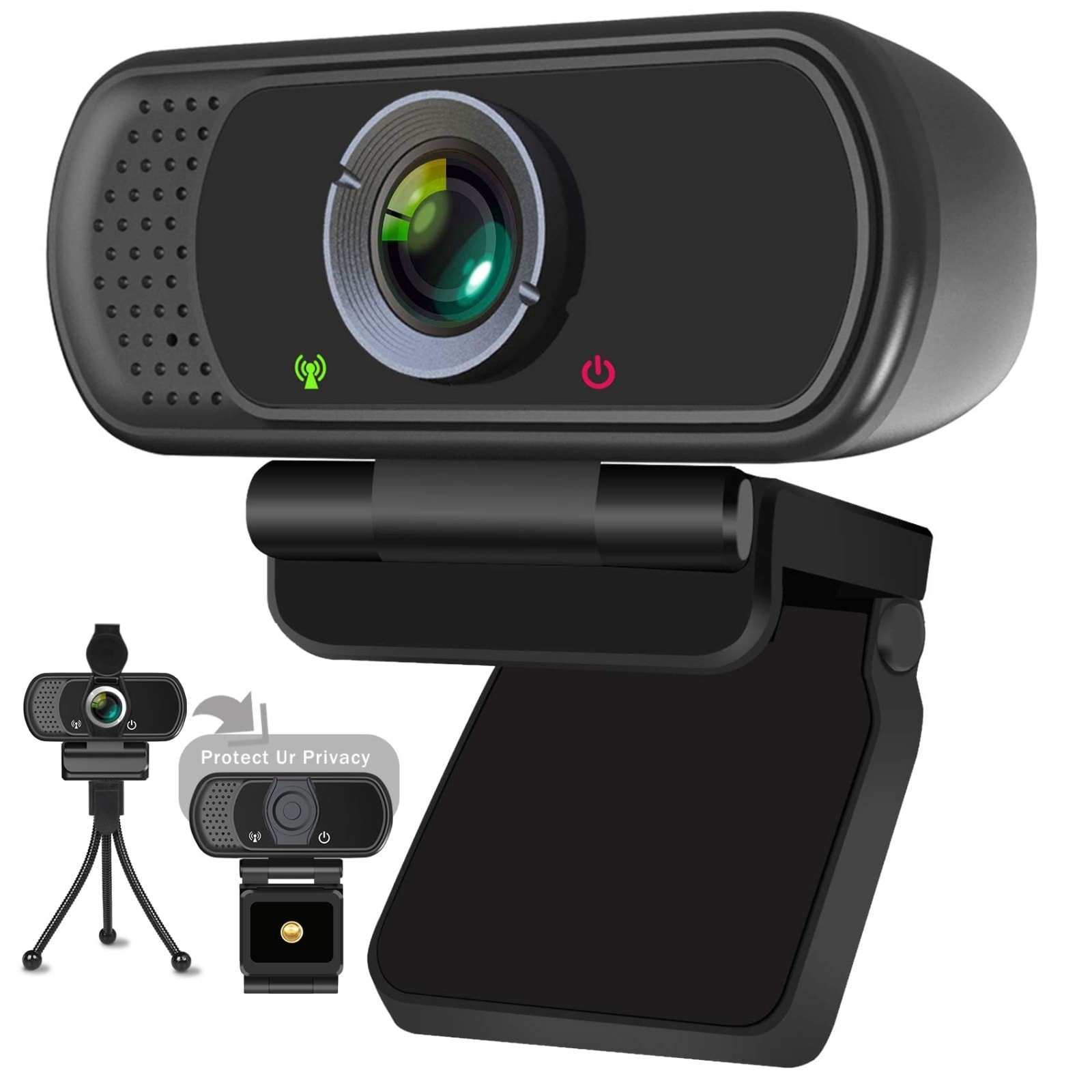 XPCAM 1080P USB Webcam with Microphone Tripod Privacy Cover 110° Wide Angle