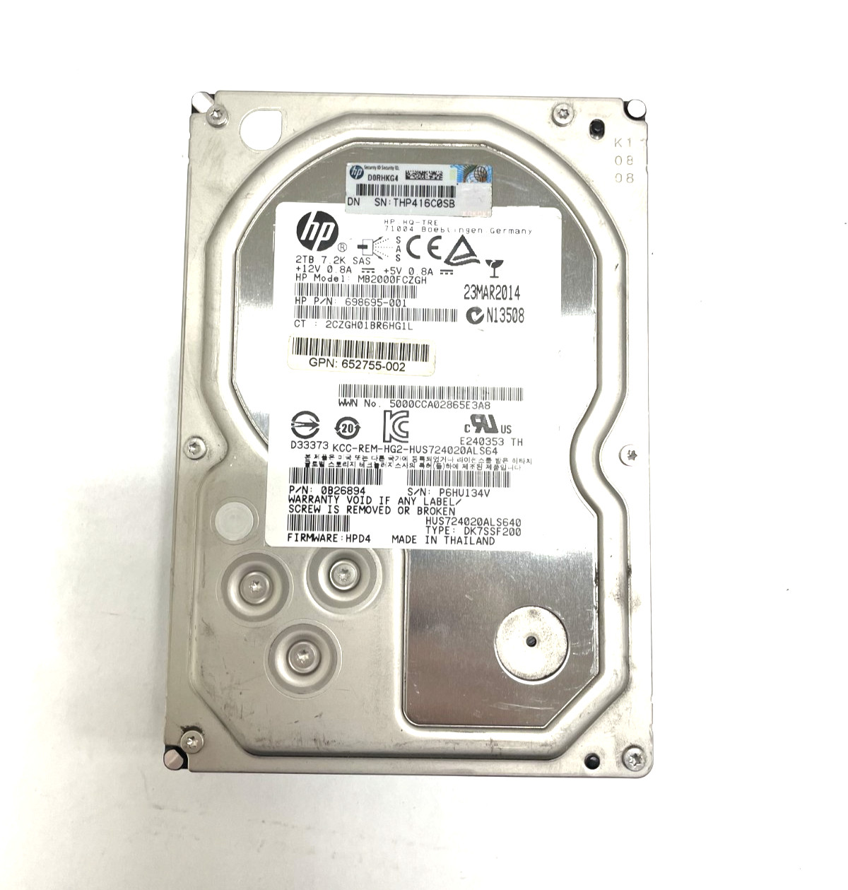 HP MB2000FCZGH 2TB 7.2K SAS 6Gb/s 3.5" HDD Hard Drive 698695-001
