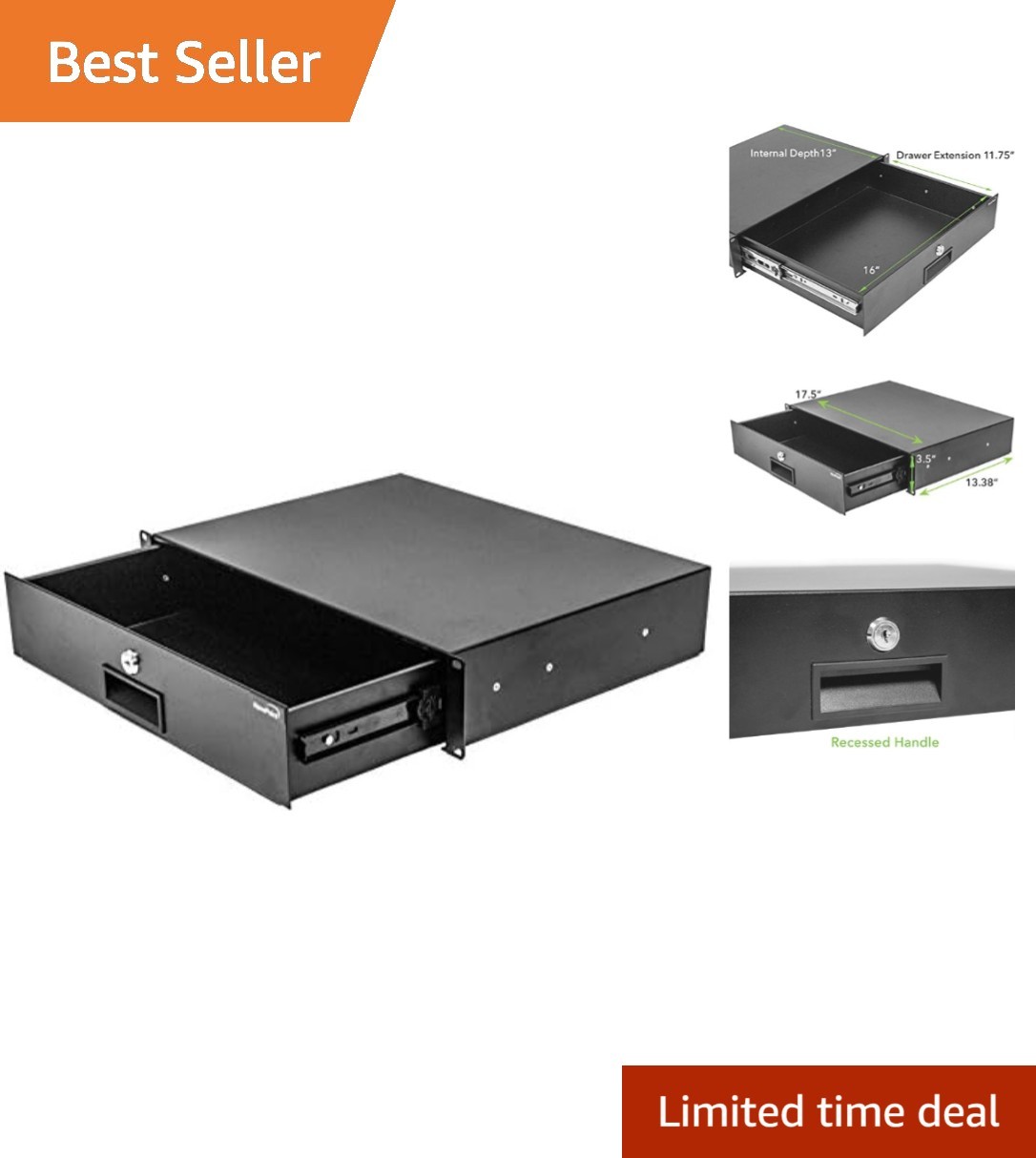2U Rack Mount Server Cabinet with Lockable Drawer - Durable Alloy Steel Design