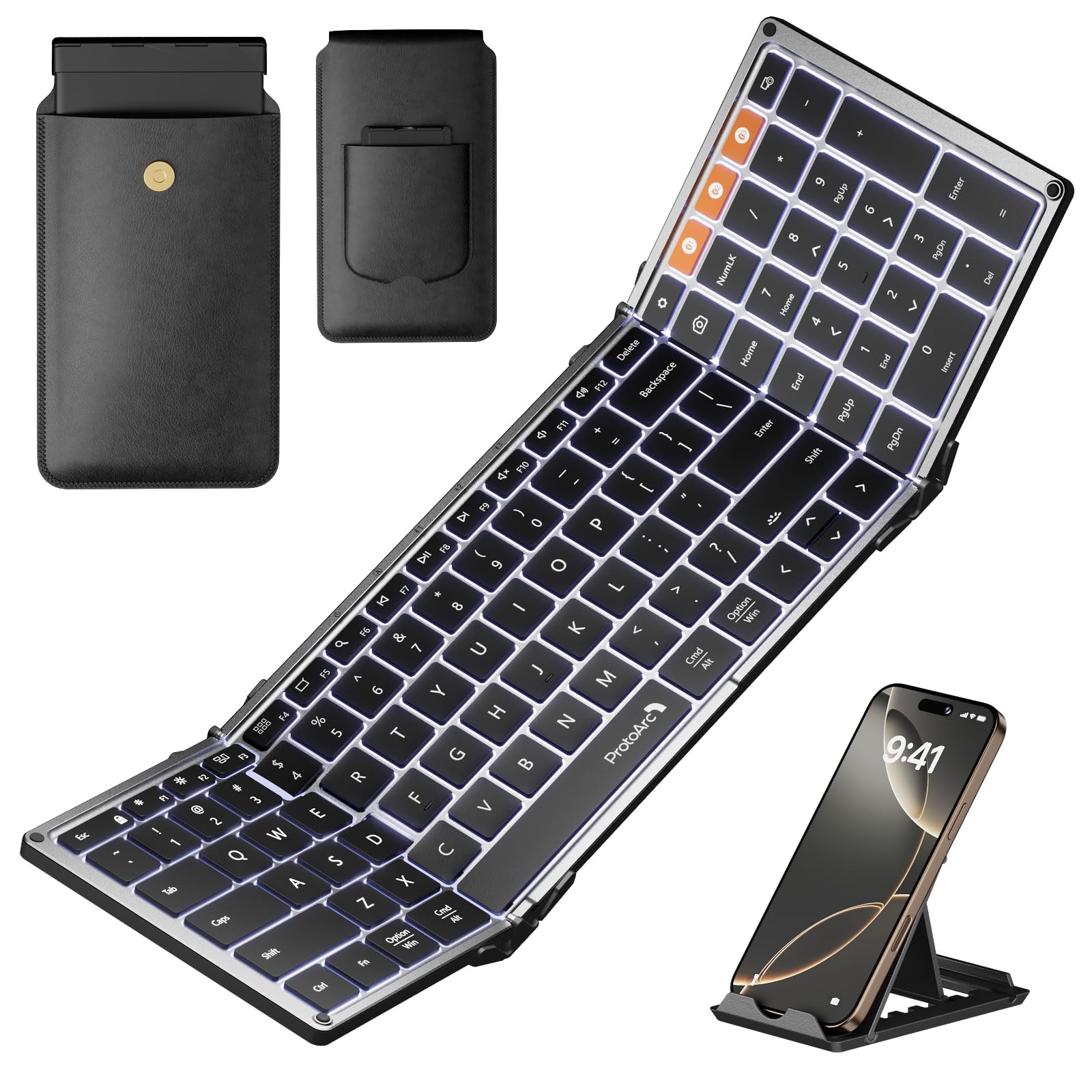 XK01 Plus Backlit Foldable Keyboard, 105-Key Full-Size, Gray