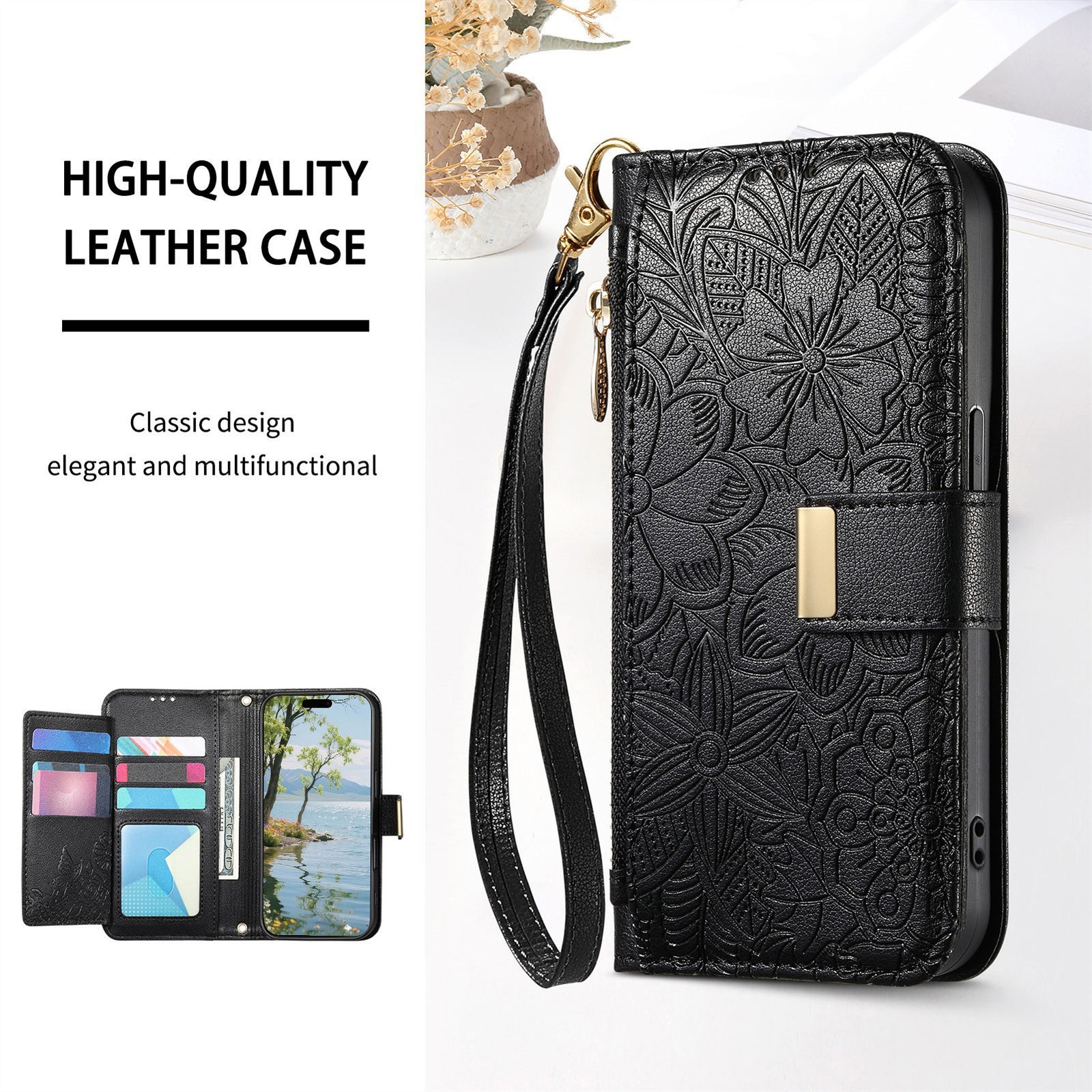 Flip Leather Flower Wallet Cover Case For 18 17 16 15 13 12 14 11 Pro Max 16E