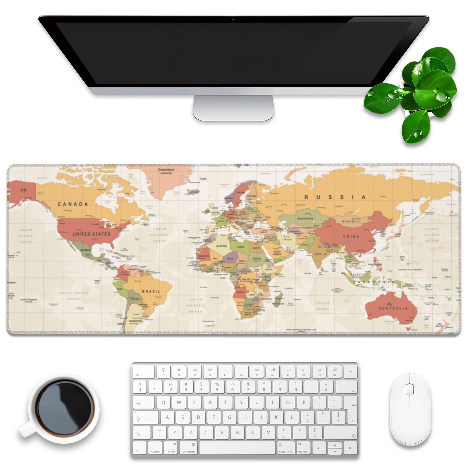 Desk Mat, Yellow Vintage World Map Extended Gaming Mouse Pad Large, 31.5"x11....