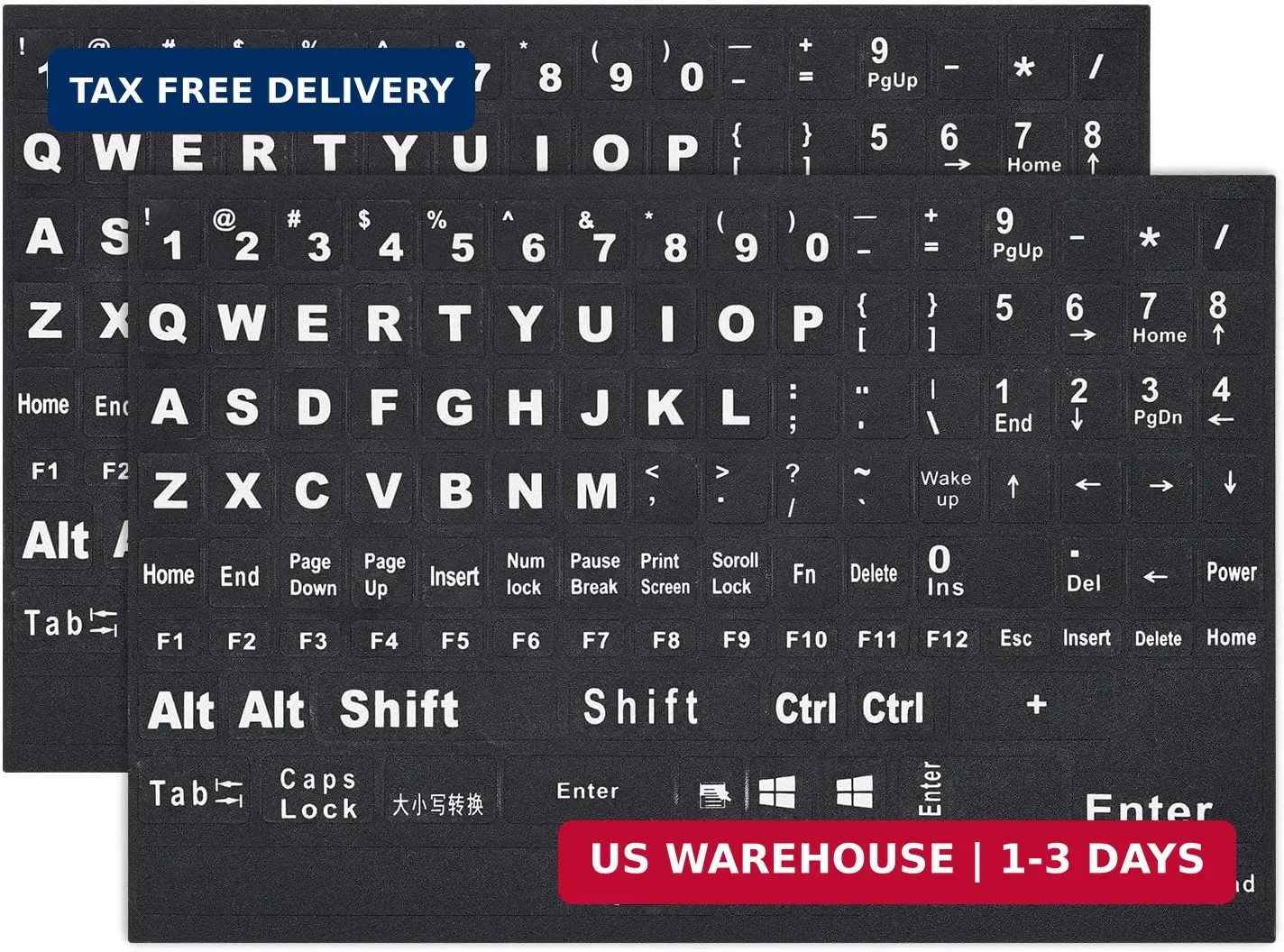 2PCS English Keyboard Stickers Replacement Letters, Full Size Big Letter QWERTY