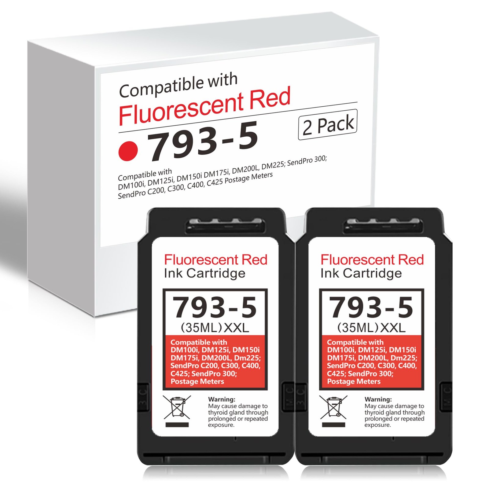 SL-793-5 Red Postage Meter Ink Cartridges 2-Pack for Pitney Bowes DM100 DM200
