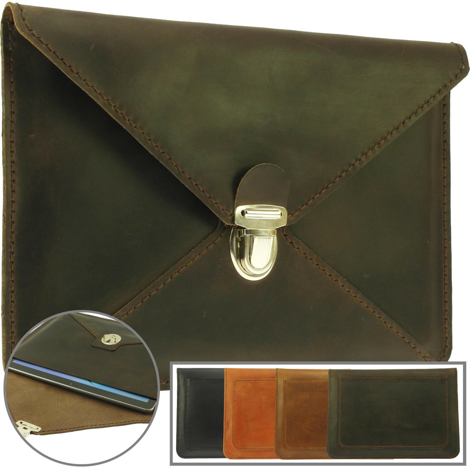HAND-SEWN OF COWHIDE DURABLE BRIEFCASE STYLE CASE COVER FOR APPLE iPad TABLET