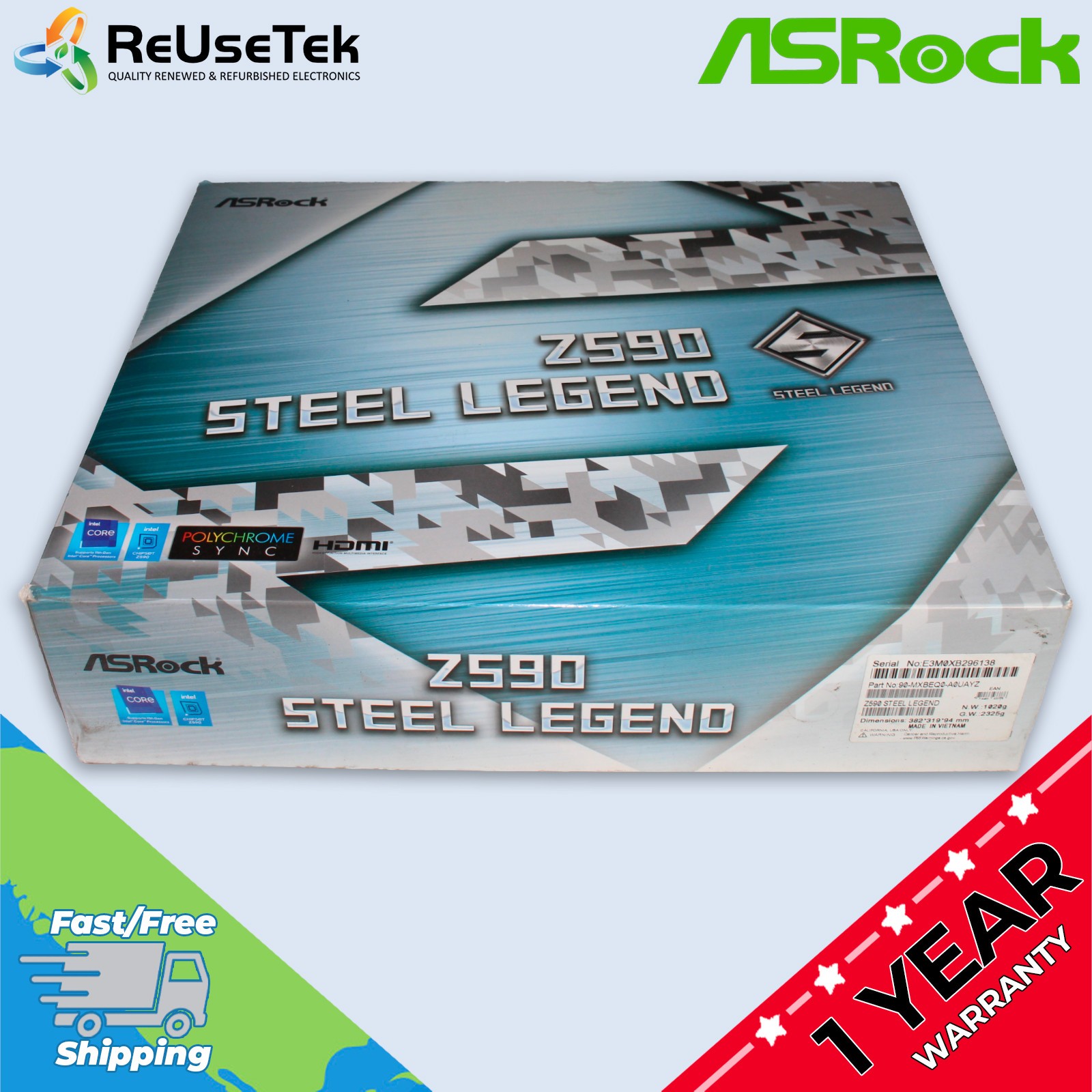 ASROCK Z590 Steel Legend LGA1200 Motherboard Intel i7-10700F & I/O Shield No RAM