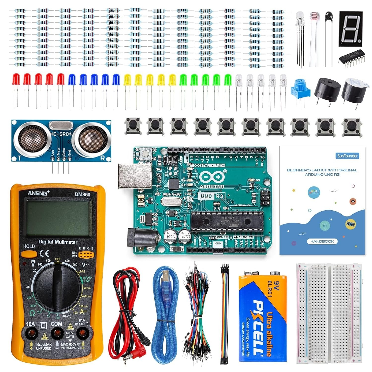 SunFounder Beginner's Lab Starter Kit with Original Arduino Uno R3 REV3 Multimet