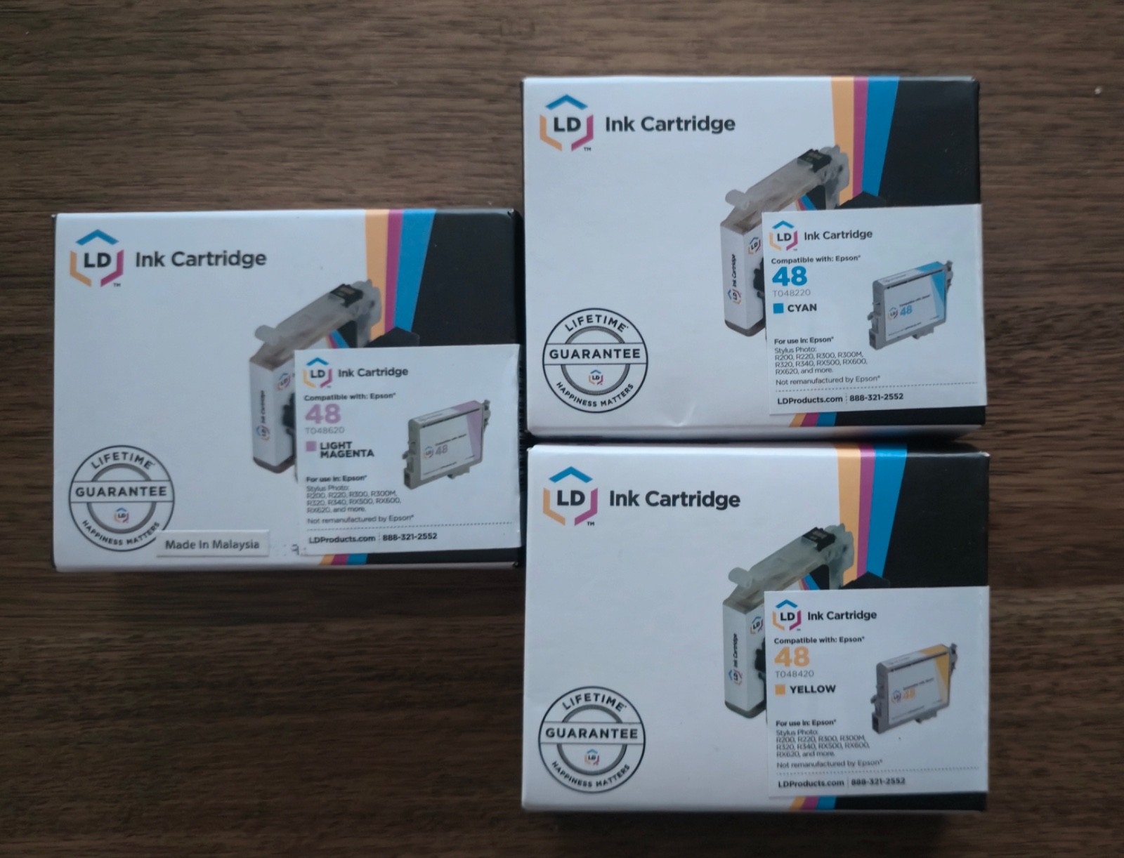 LD Ink Cartridge-3 pack-Comp w/ Epson Stylus Photo-Yellow, Lt Mag., Cyan-NIB