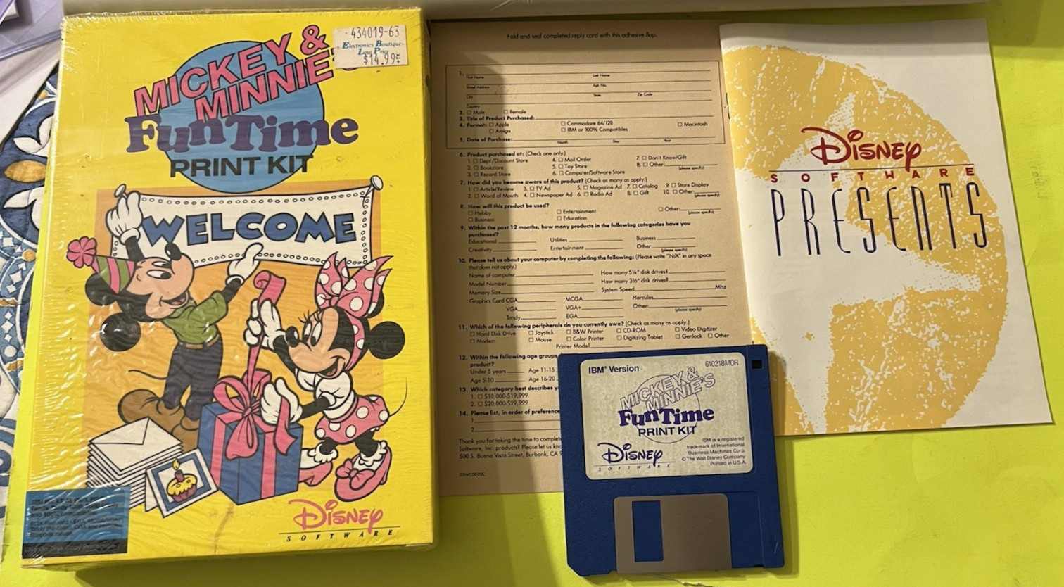 Disney Mickey and Minnie's Fun Time Print Kit Complete PC Software, 3.5"  Tested