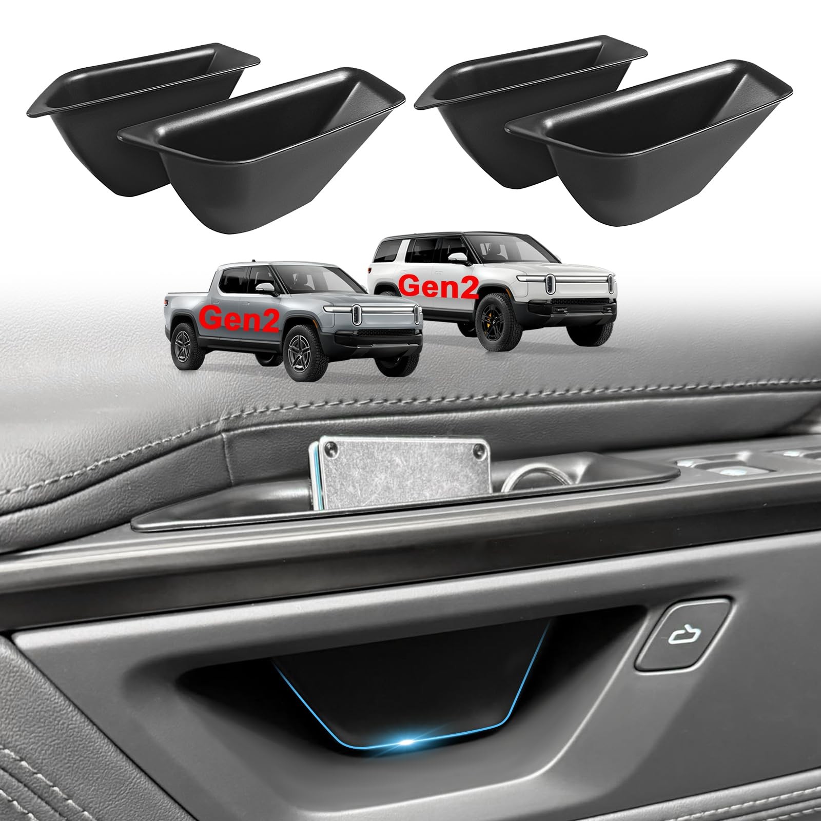 Upgrade 4PCS Front & Rear Door Side Storage Organizer fit for Rivian R1T/R1S ...