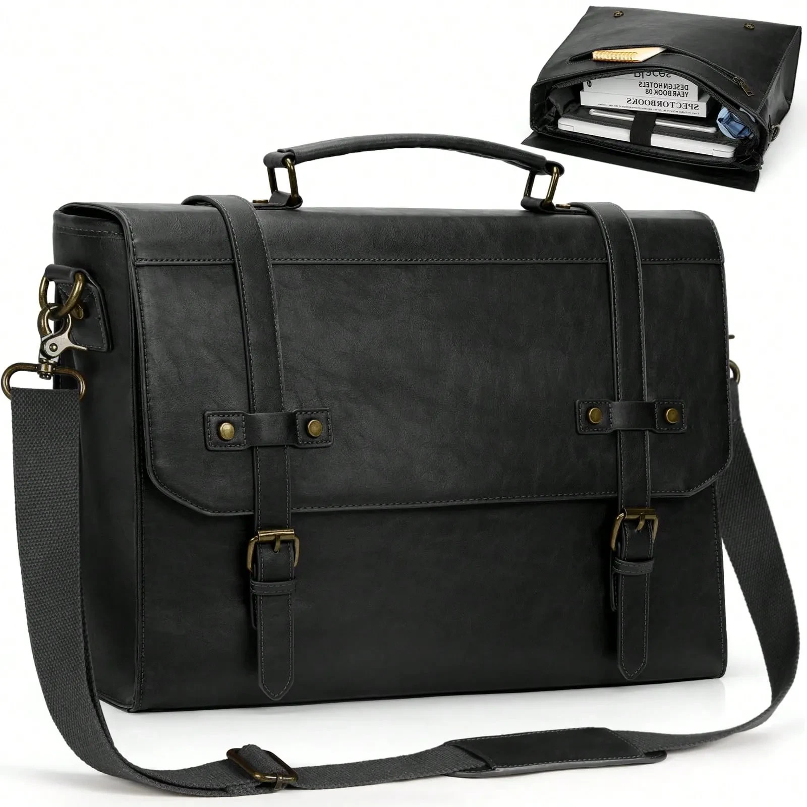 Mens Messenger Bag 17 Inch Waterproof Leather Laptop Shoulder Bag For Office