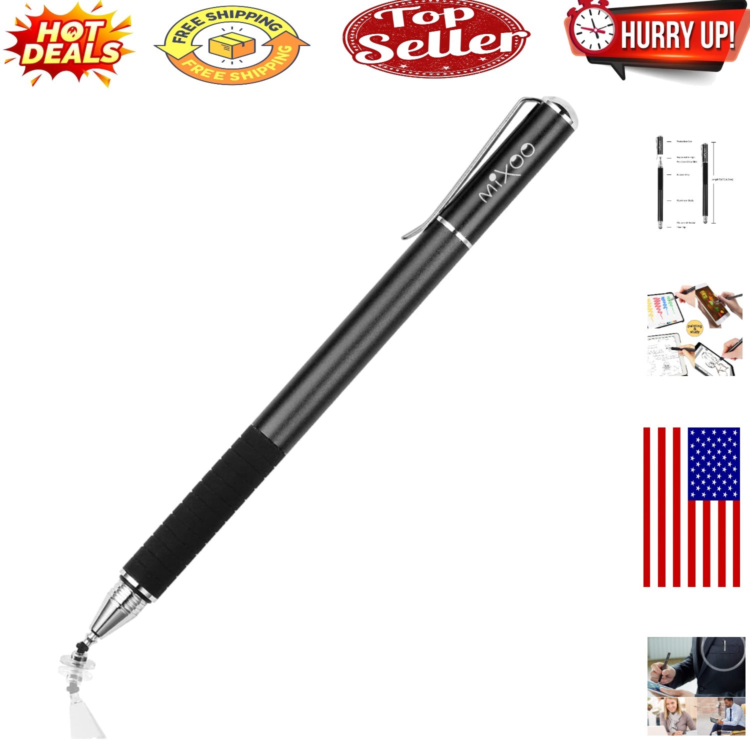 Elegant Black Capacitive Stylus - Smooth Writing Experience for Tablets & Phones
