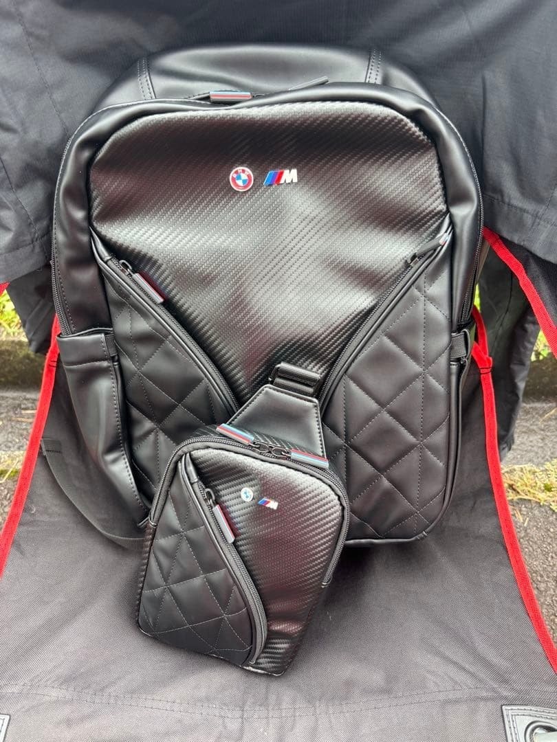BMW Carbon Pattern Backpack Body Bag Set Bag Casual Travel Bag Black Bag Unused