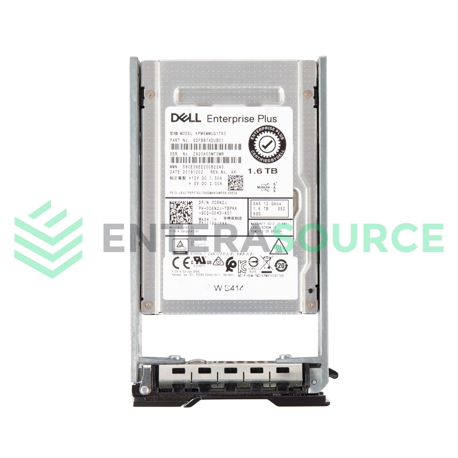Dell C6N2J-CML Compellent 1.6TB BiCS SAS 2.5" 12Gbps WI SED Solid State Drive