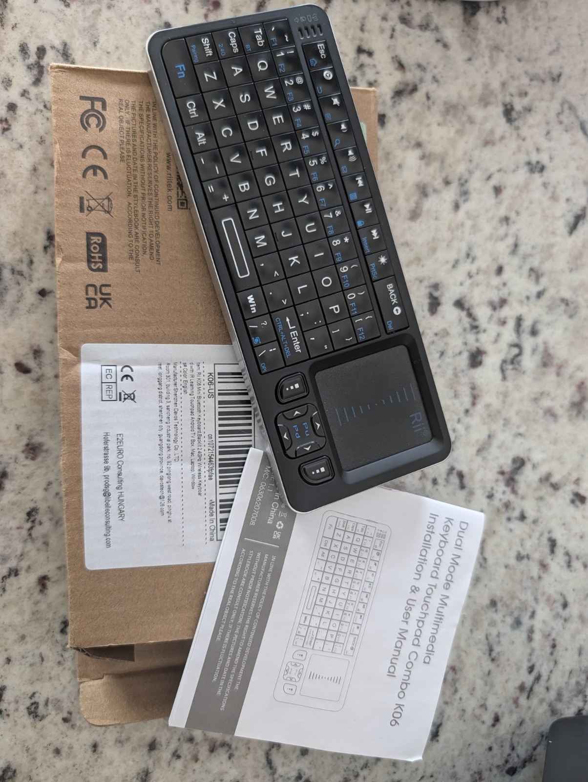 Rii K06 Mini Bluetooth Keyboard / Touchpad, Backlit Wireless with IR 2.4G