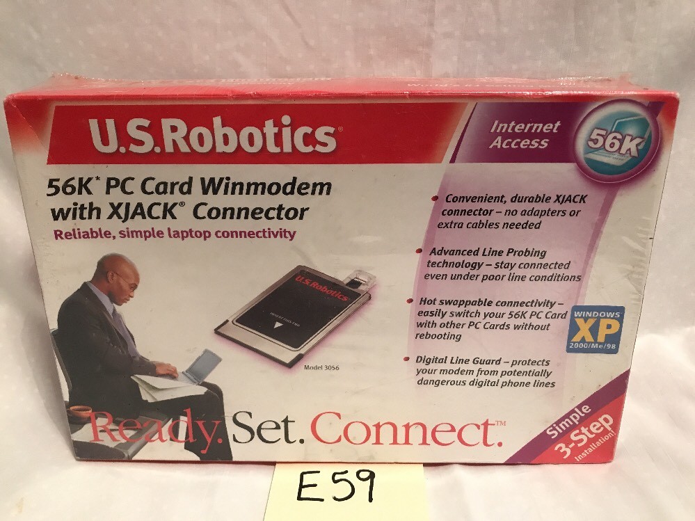 US Robotics USR3056 56K PC Card Winmodem w/ XJACK Connector Internet Access NEW