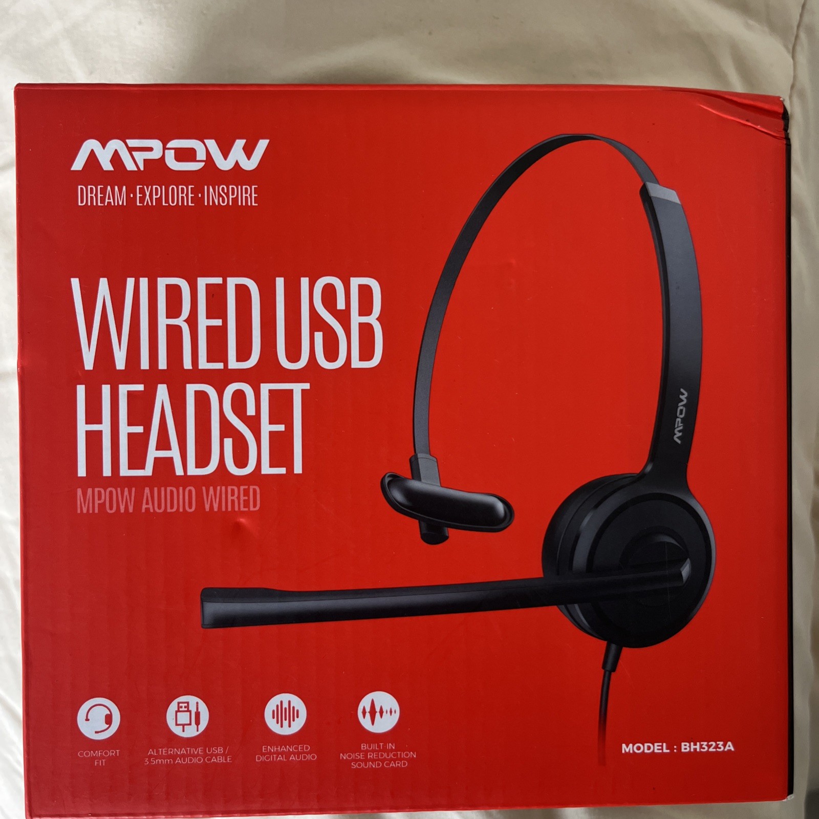 Mpow BH328A Computer Headset with In-Line Audio Controls - New Open Box