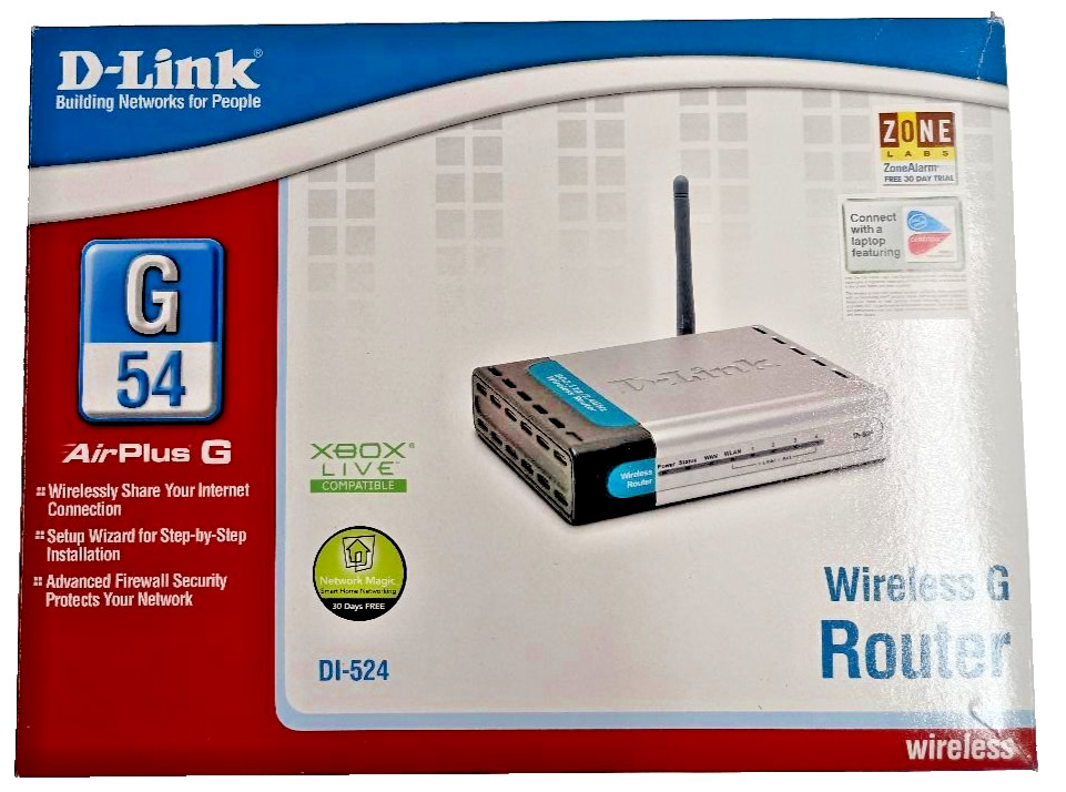D-Link DI-524 AirPlus G Wireless 802.11g Router 54 Mbps 4-Port Firewall - *NEW*