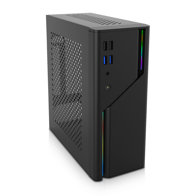 Mini ITX PC Case with Small 1U Flex Power Supply, SFF Chassis with ARGB Light