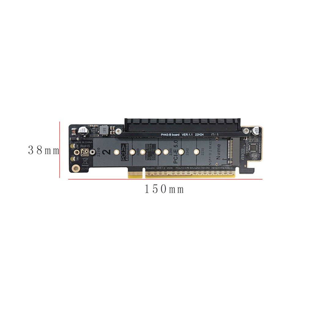 PHDK PH4235 PCIe 5.0 Quad M.2 NVMe RAID Card x8x4x4 Bifurcation VROC