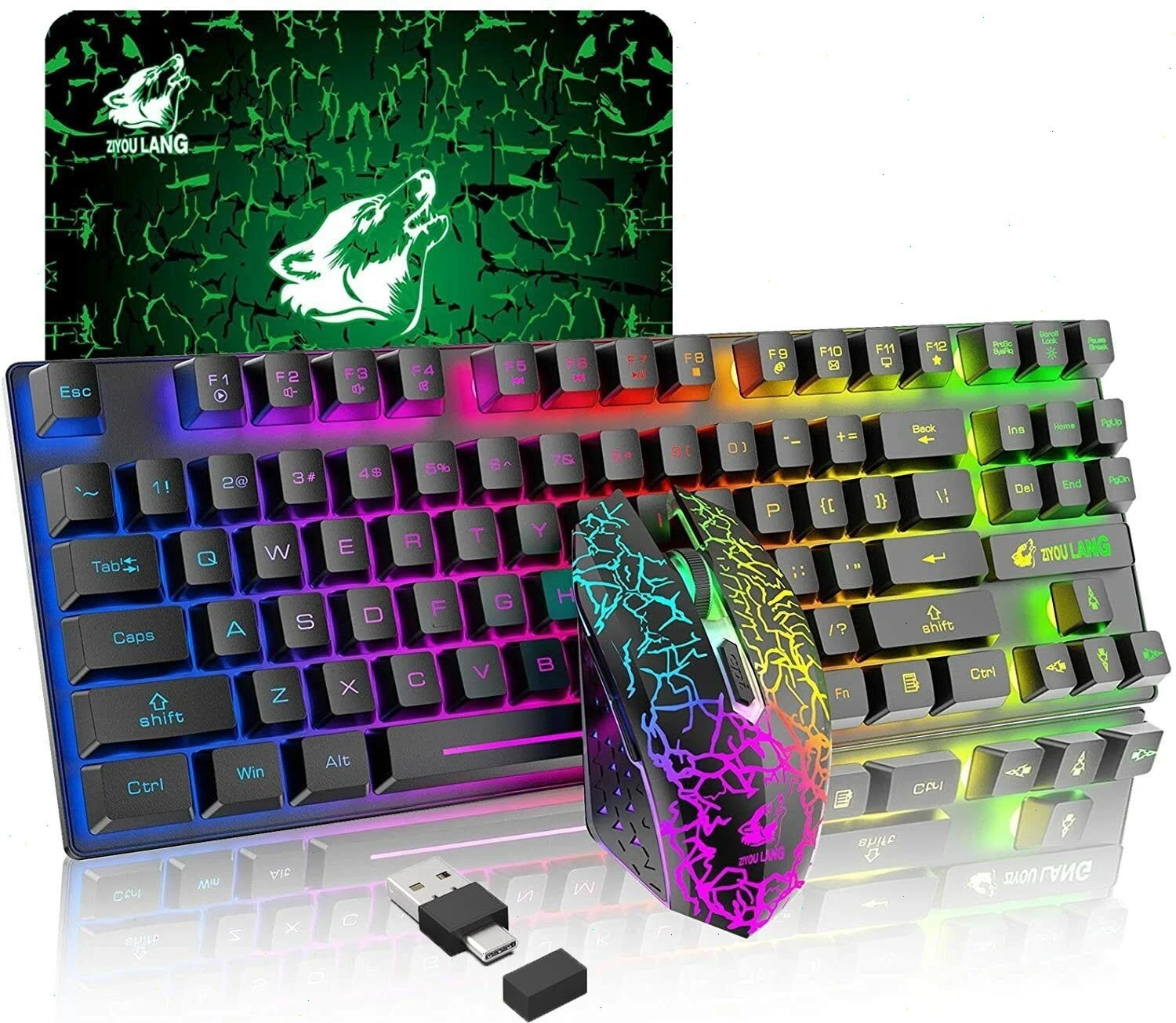 ZIYOU LANG T87 Wireless Gaming Keyboard Mouse Combo 87Key Rainbow RGB for PC Mac