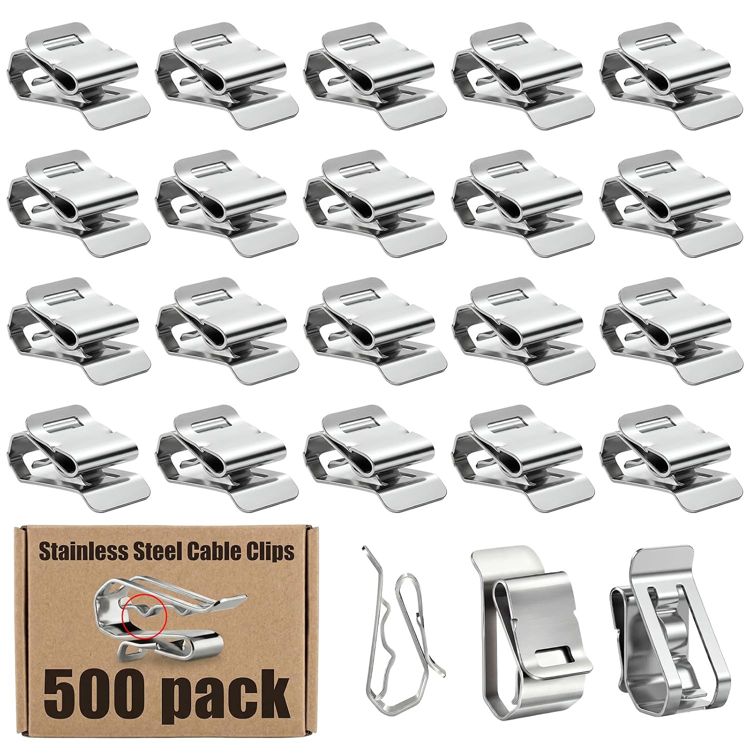 500-PACK SUS304 Wire Cable Clips, S Wire Management Clips for (1) 12-Gauge USE-2