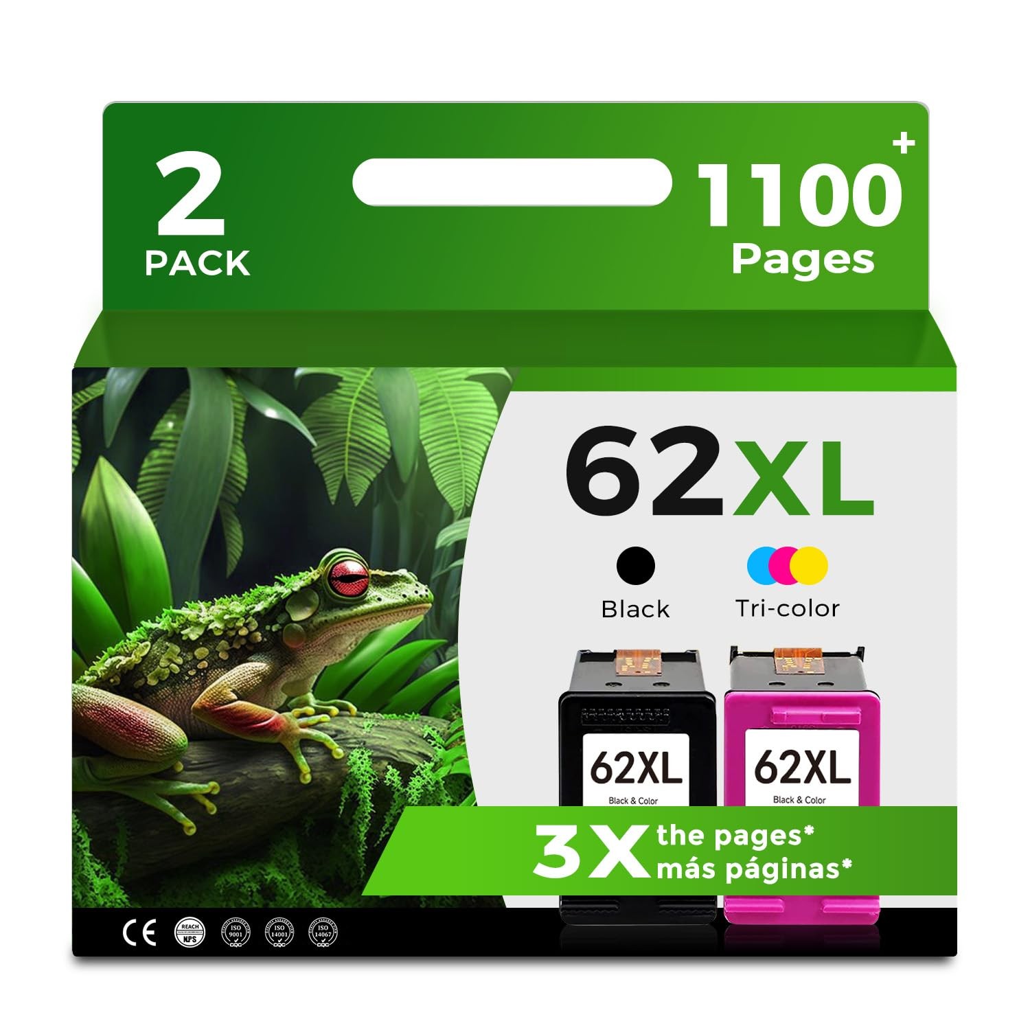 Ink Cartridges Black Color Combo Pack Replacement for HP Ink 62 XL