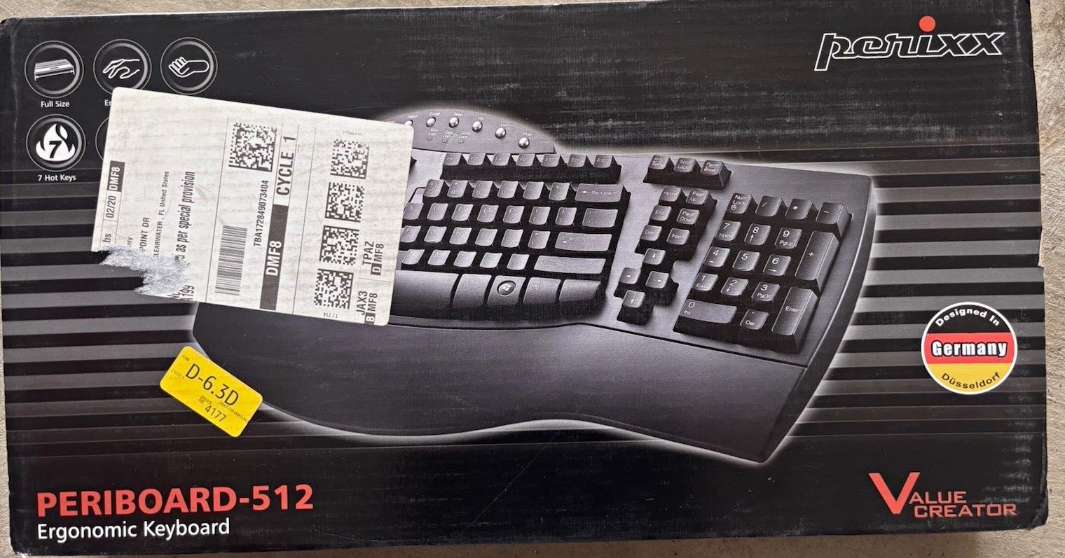 Perixx PERIBOARD-512 Ergonomic Wired USB Multimedia Keyboard Black English