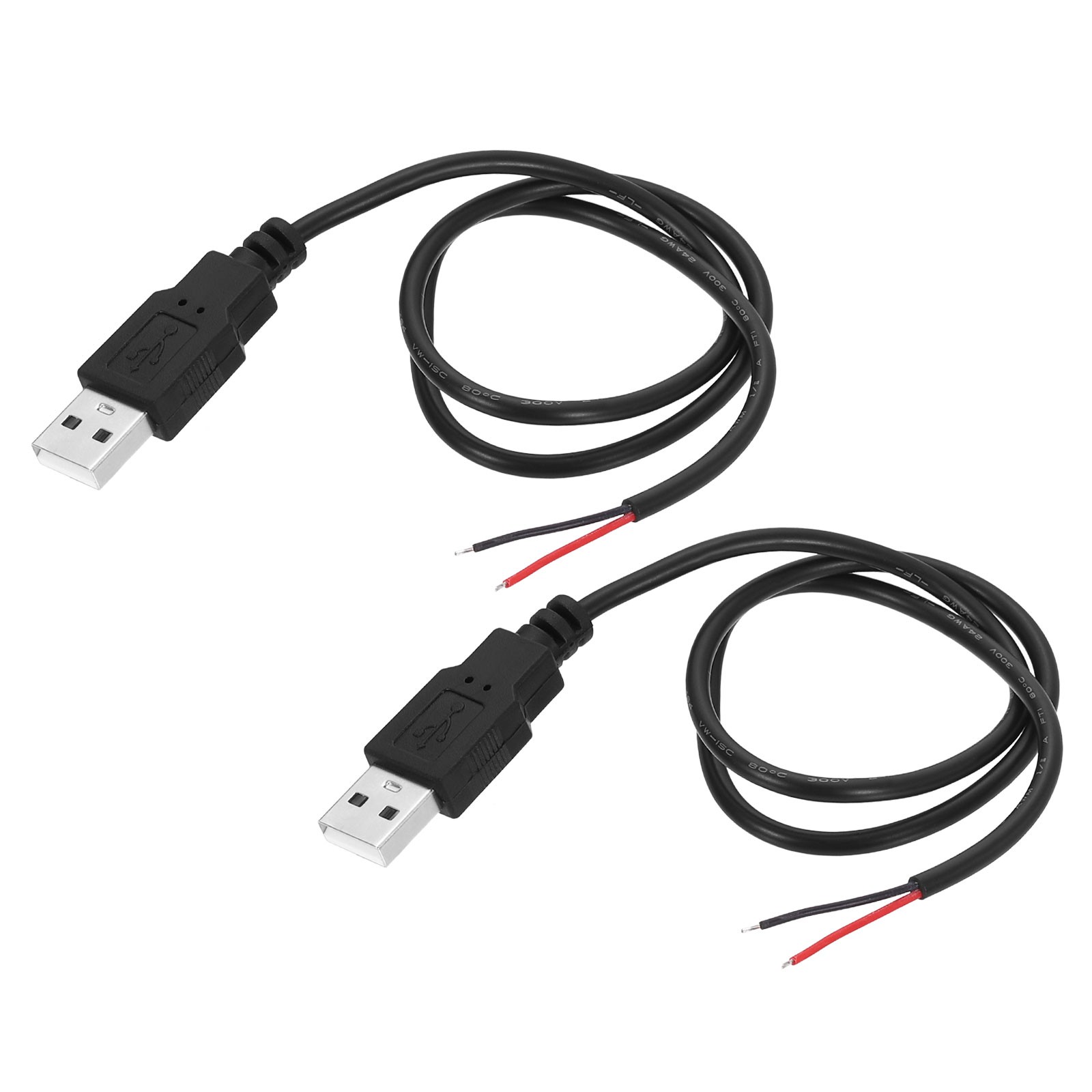 Micro USB Male to 2Pin Bare Wire 24AWG 20" 2Pcs Open End Pigtail Power Cable