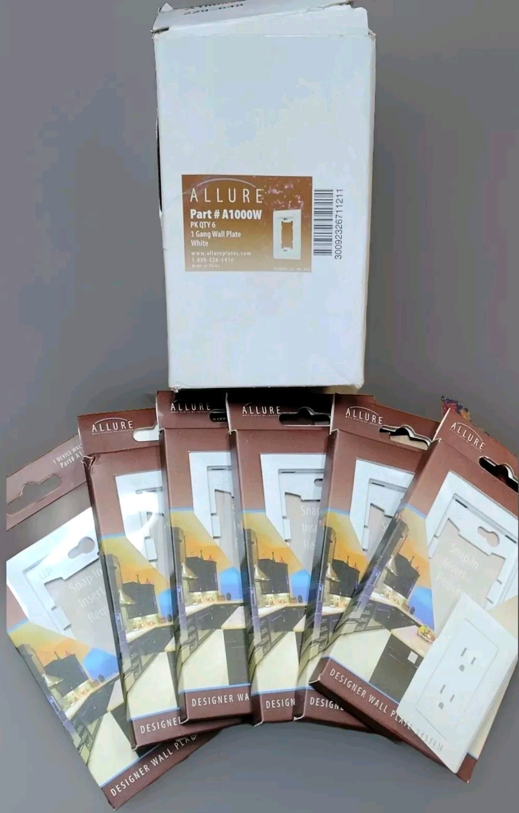 6 Pack Allure A1000W 1 Gang Wall Plate Cover Rocker Wall Plate White Snap In