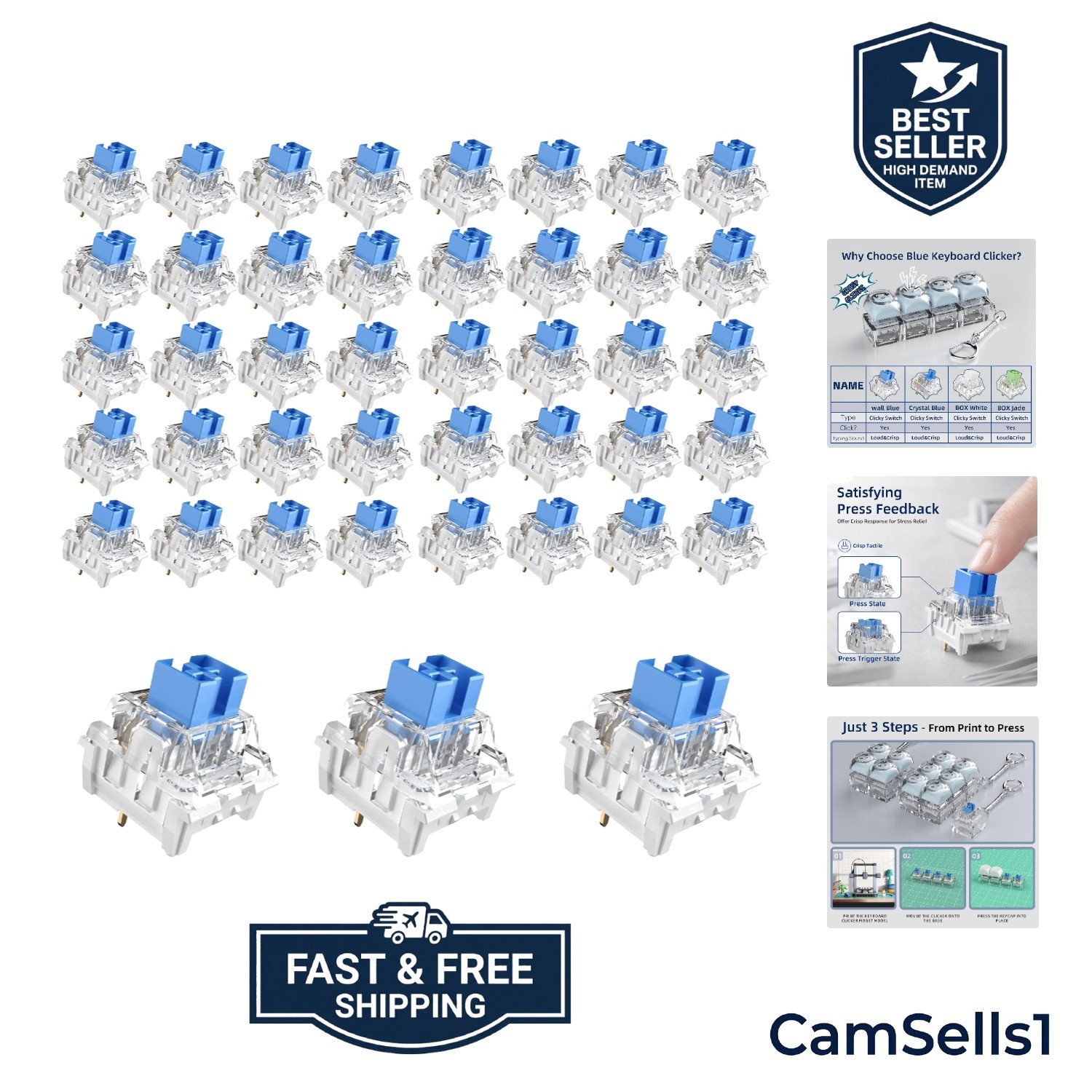 108PCS Mechanical Keyboard Switches - Blue Clicky, Durable, Reliable