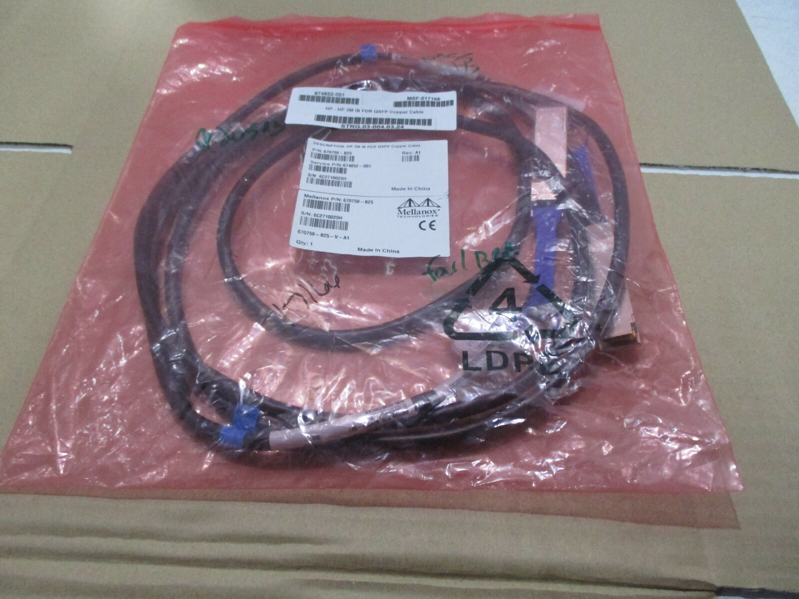 HP Mellanox  670759-B25 3M Infiniband QSFP Cable 674852-001