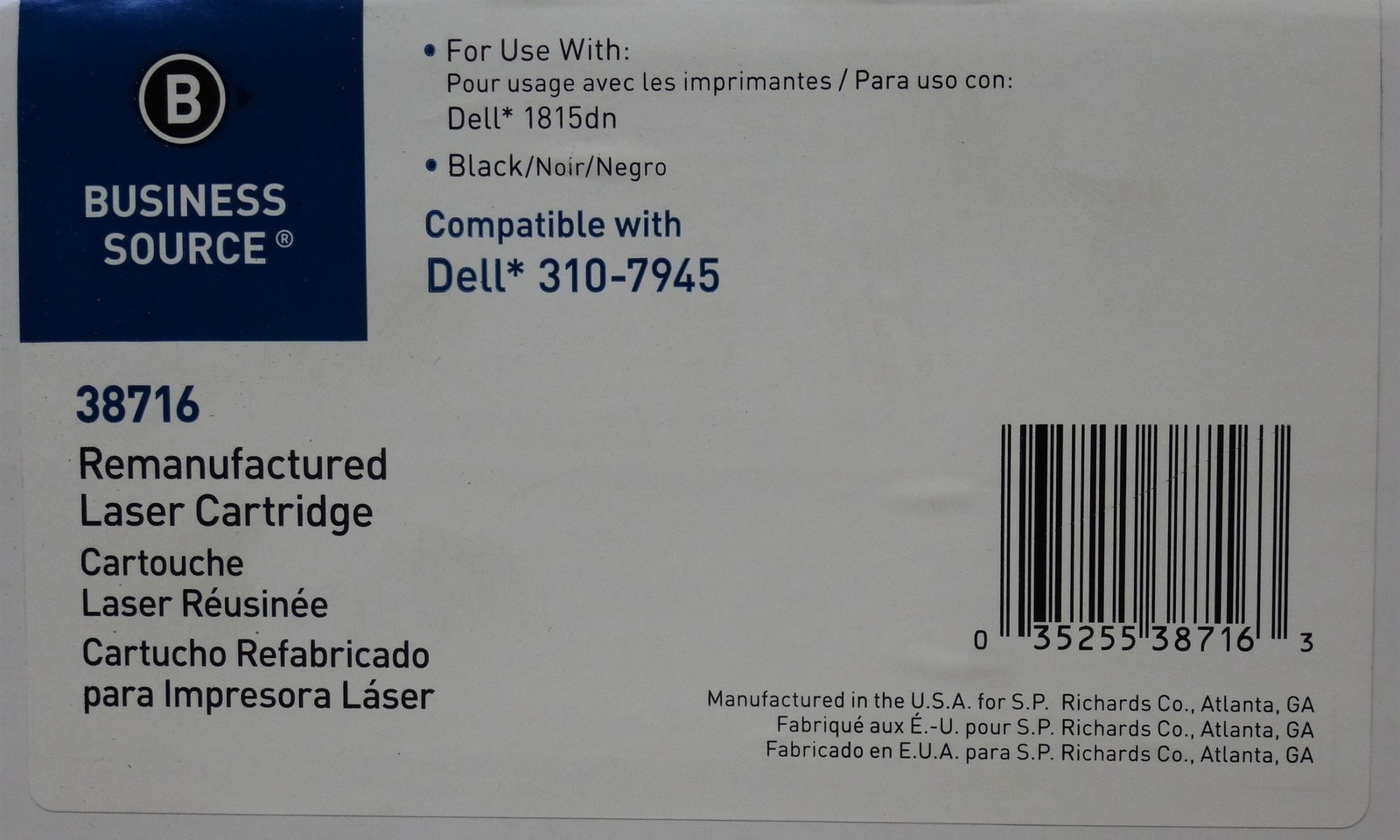 BUSINESS SOURCE Premium Toner Cartridge DELL 310-7945 Black Lot of 2 1815dn