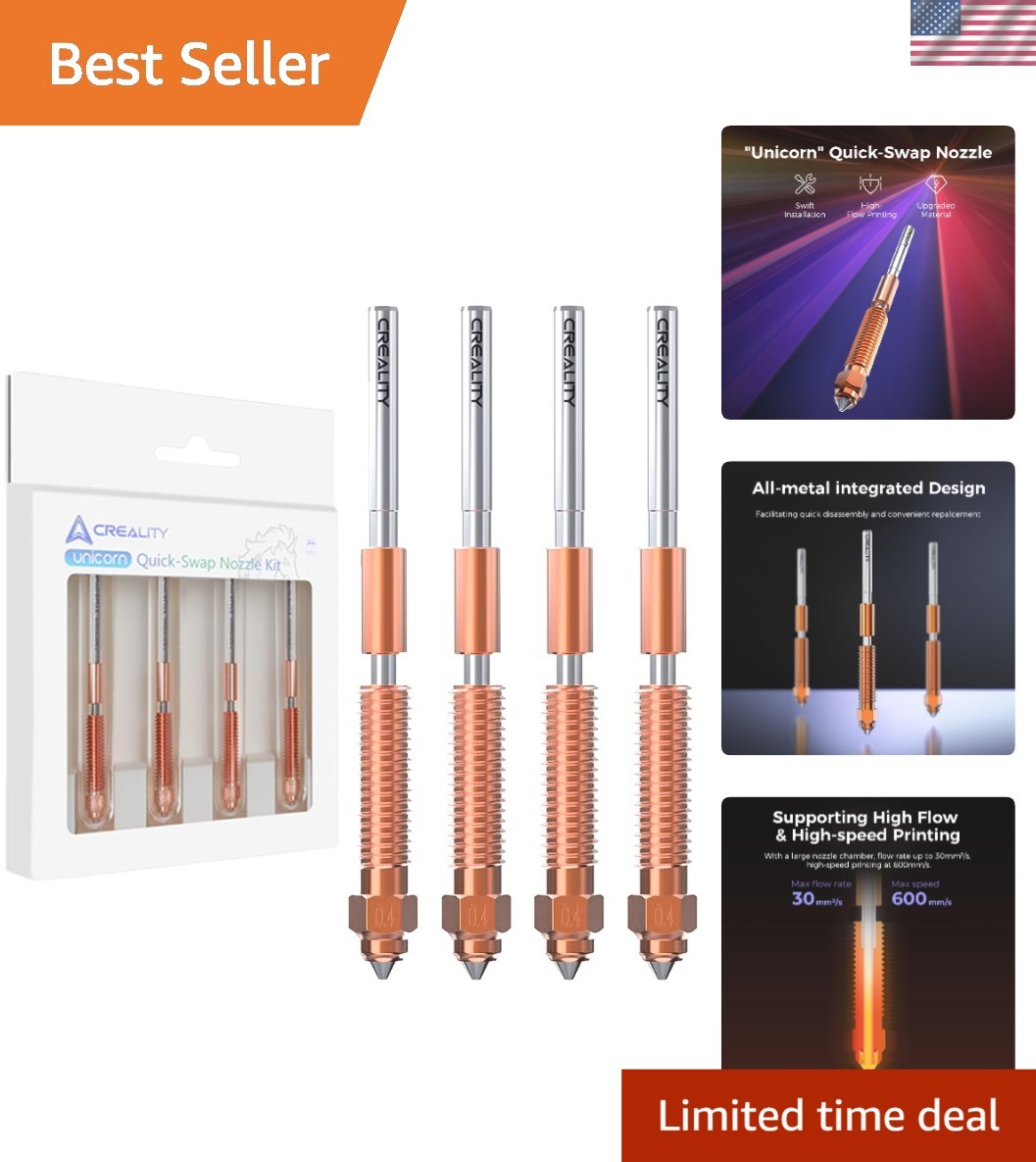 Durable All-Metal 3D Printer Nozzle Kit - Copper Alloy & Hardened Steel for K1C