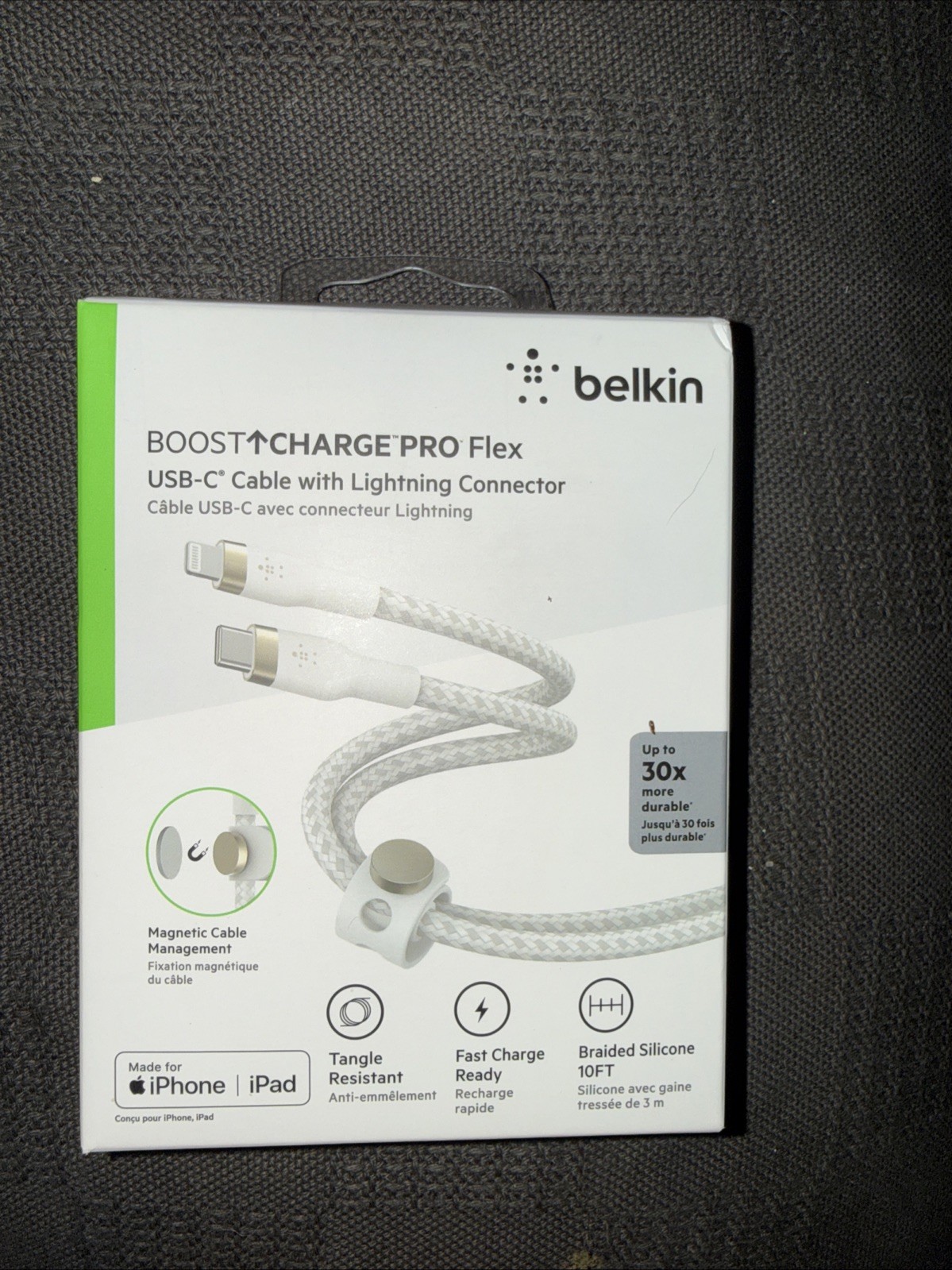 Belkin BoostCharge Pro Flex USB-C / Lightning Fast Charge 10’ Connector Cable
