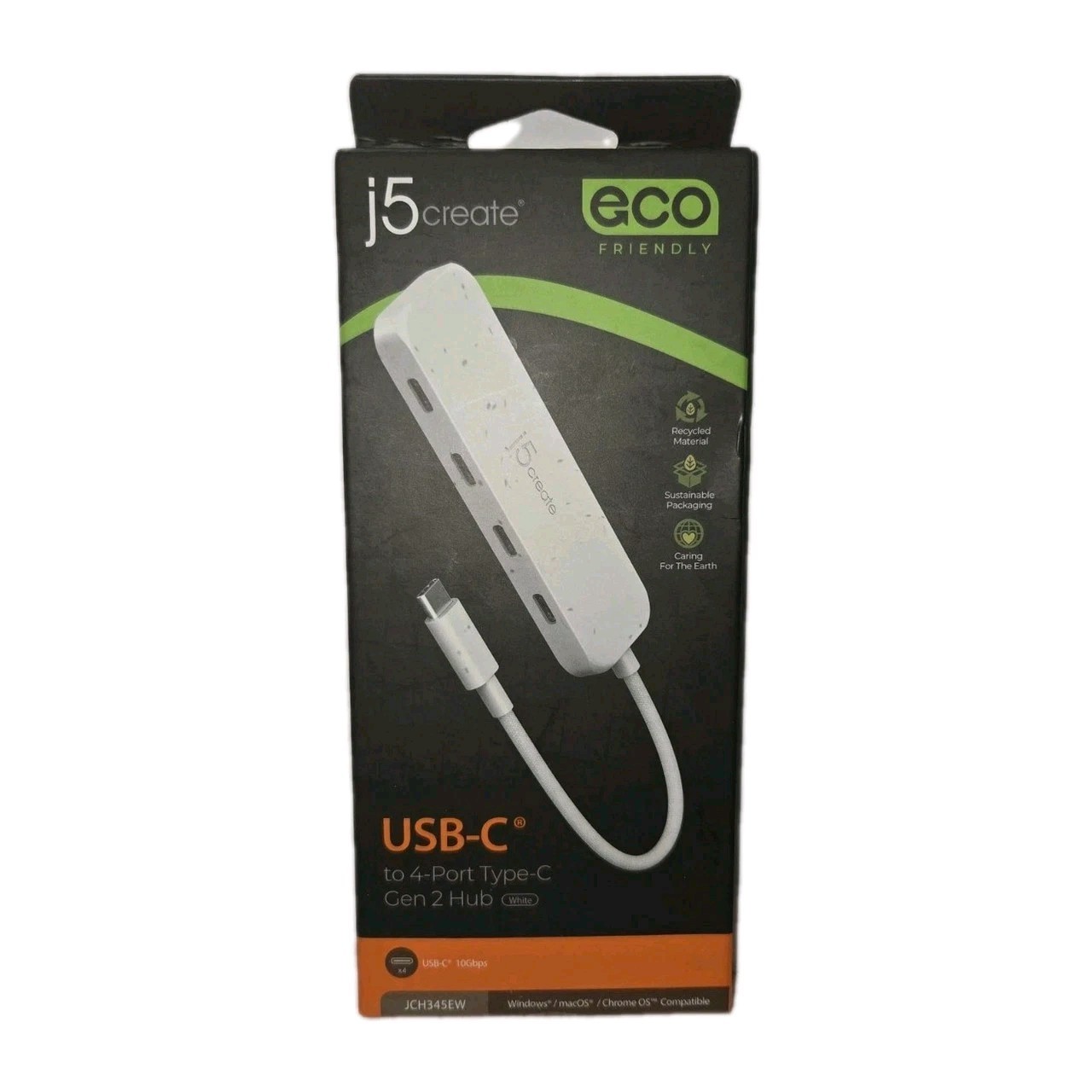 j5create USB-C to 4-Port Type-C Gen 2 Hub for Windows/MacOS/Chrome OS - White 
