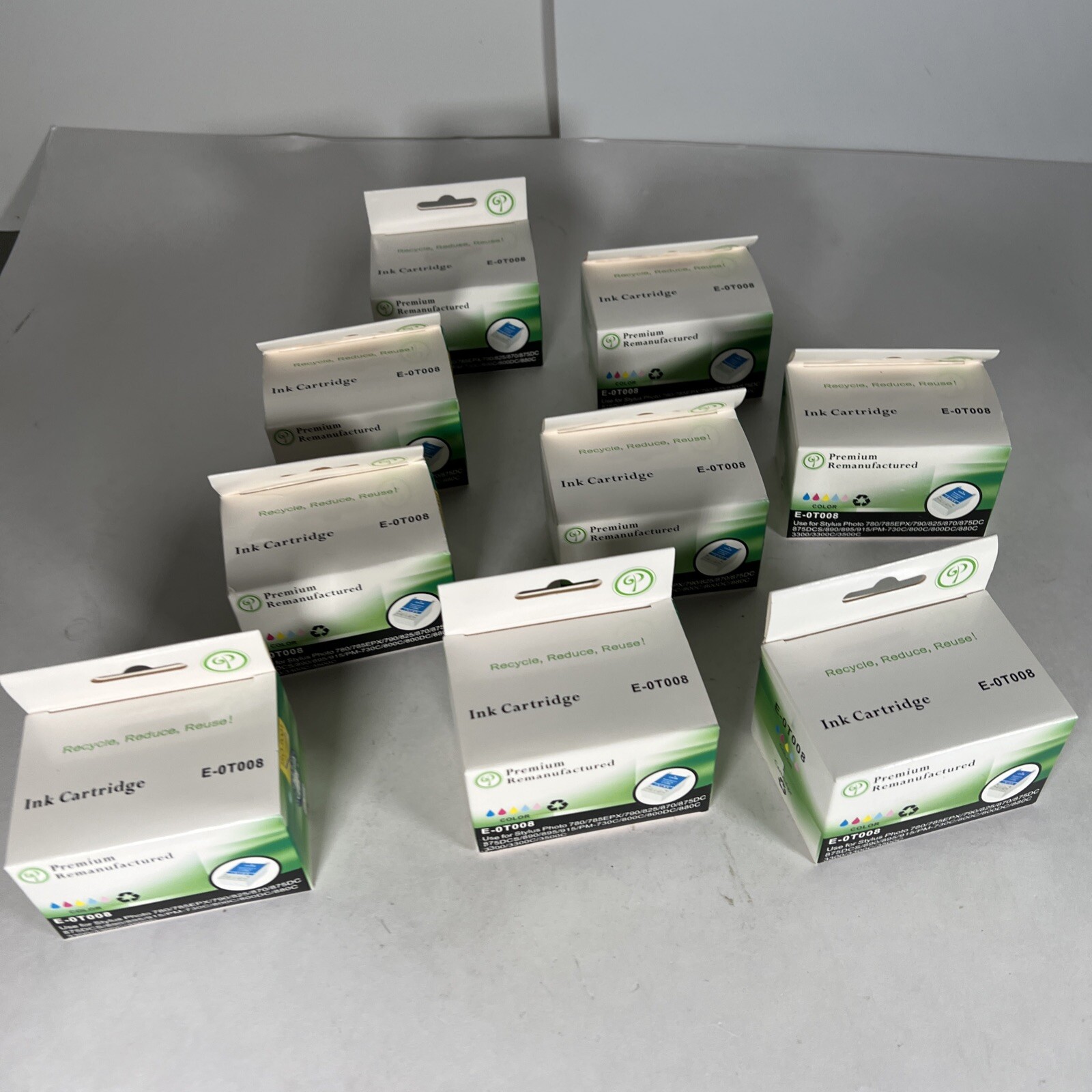 Green Project Remanufactured For Epson 780 T008201 E-0T008 Lot Of 9 Color Ink