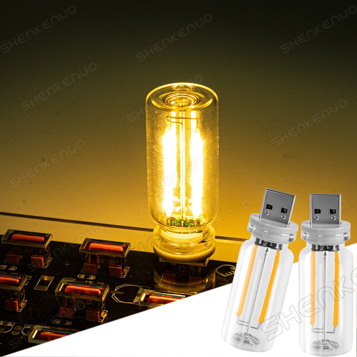 2x Car USB Night Light Touch Dimmable Ambient Lamp Warm White for Vehicle & Home