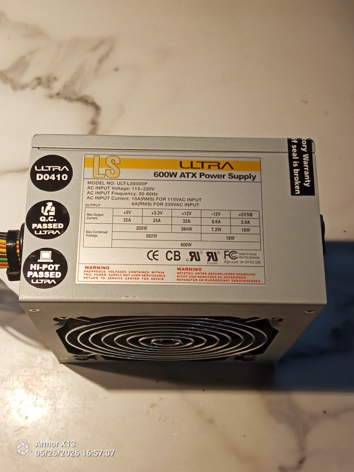 ULTRA ULT-LS600 600W ATX Power Supply