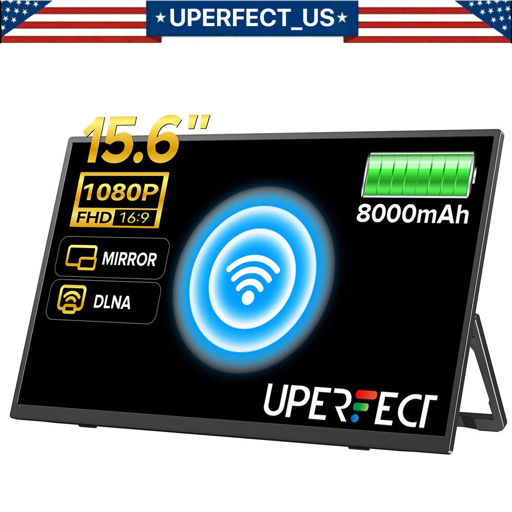 UPERFECT 15.6" 1080P FHD UltraWireless Portable Monitor with Battery 8000mAh US