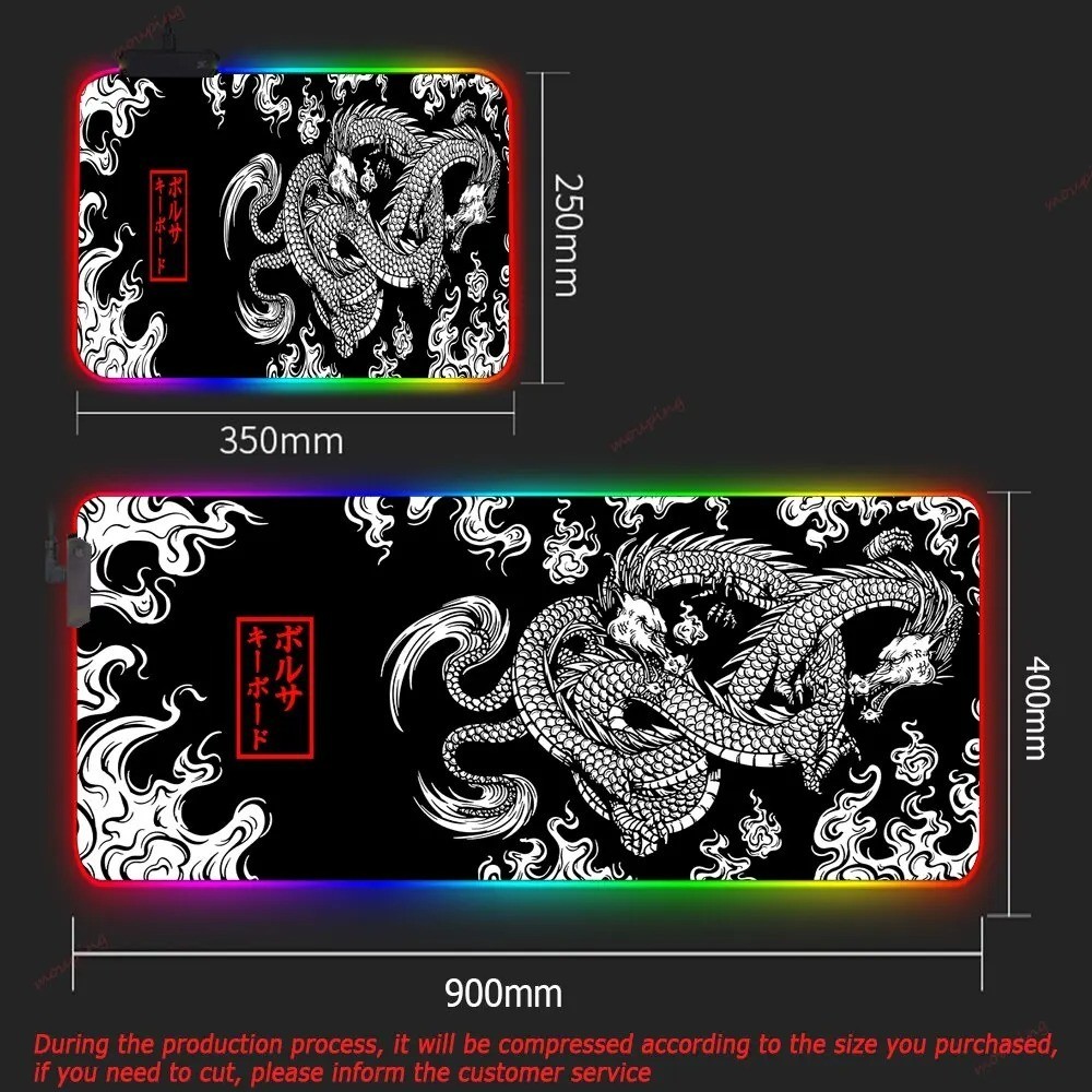 XXL RGB Gaming Mouse Pad, Large Japanese Dragon Desk Mat, LED Backlit for Gamers