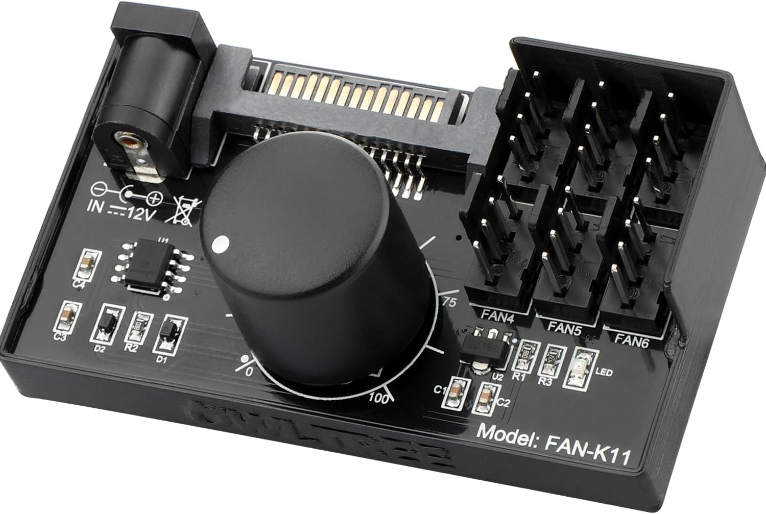 4 Pin PWM Fan Controller Hub for 6 Fans SATA DC Power with Speed Control Knob