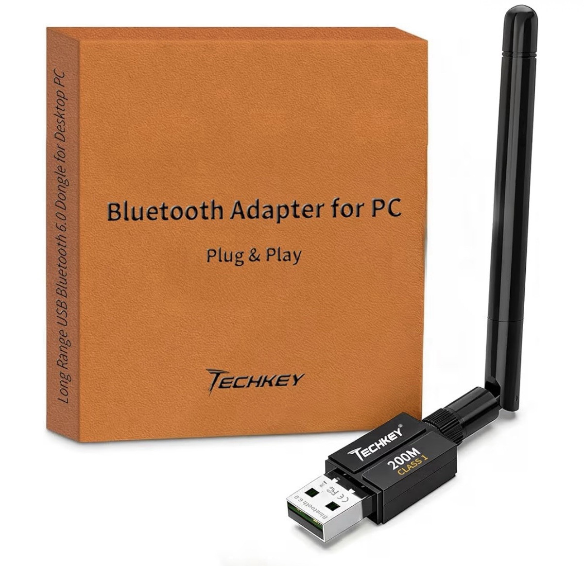 TECHKEY USB-A Bluetooth v6.0 + EDR Plug & Play Adapter for PC/Laptop 200m