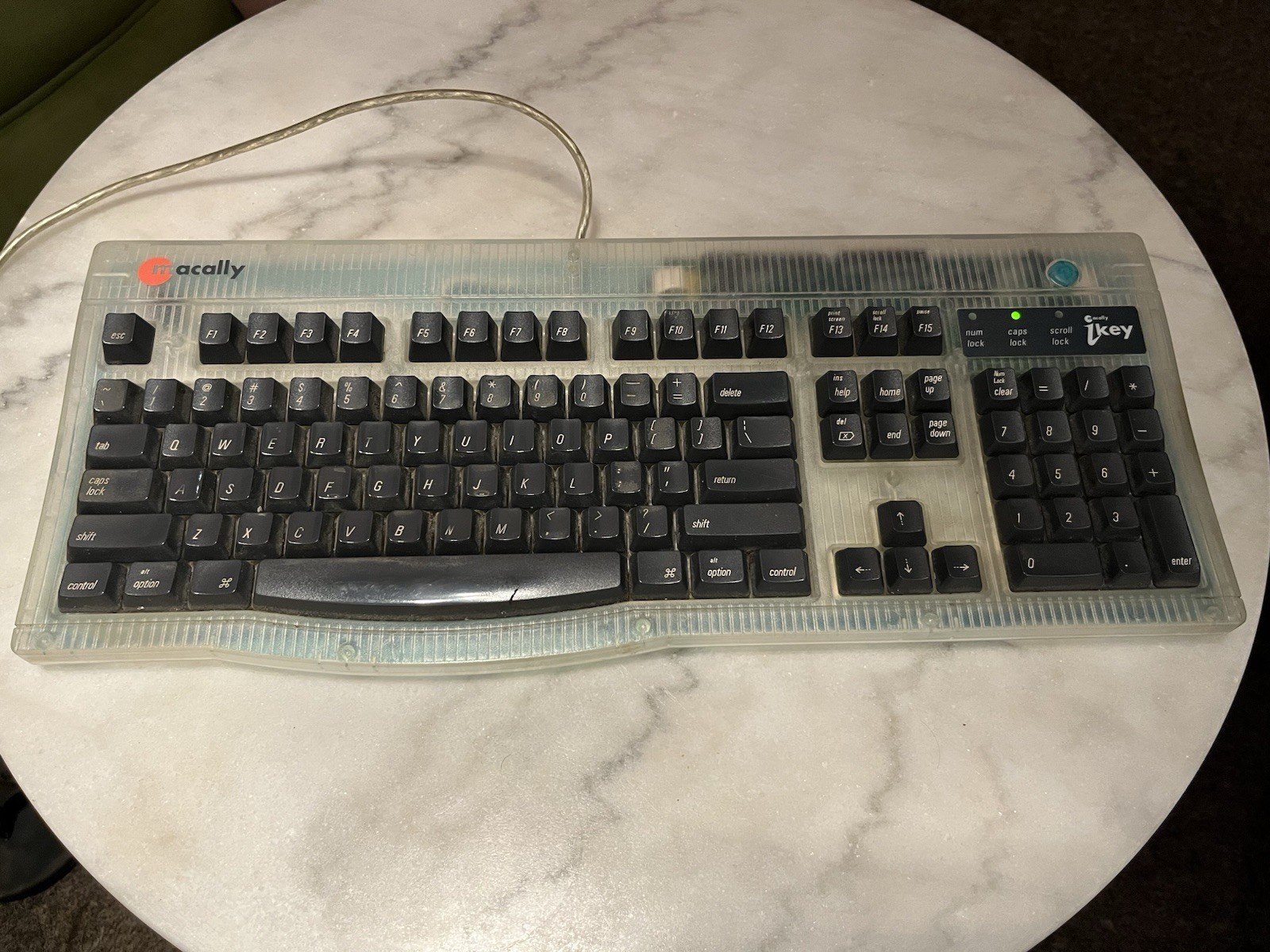 Macally iKey USB Keyboard Clear Blue Mac G3 G4 Vintage Full Size Tested